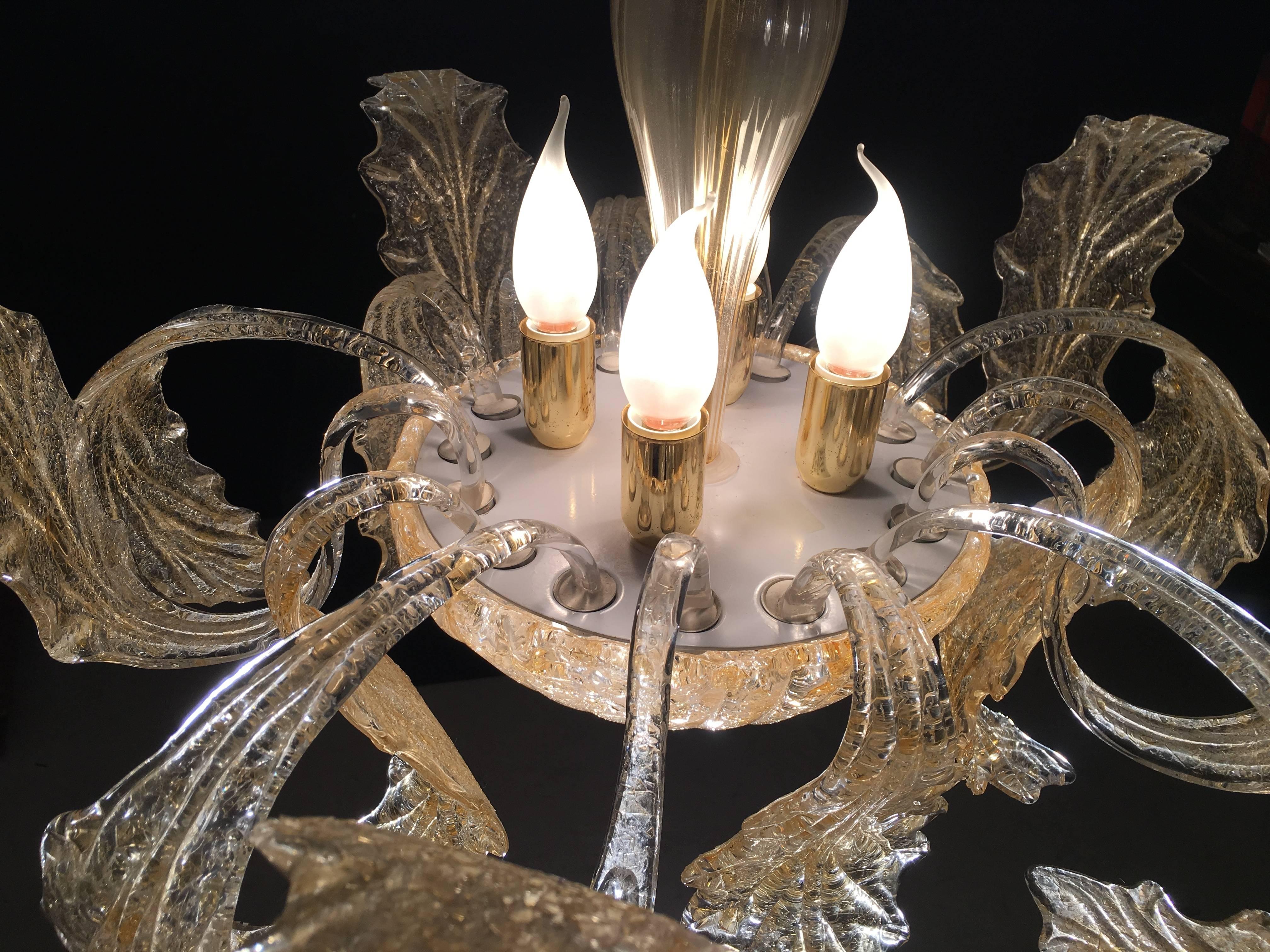 Metal Gold Royal Chandelier by Barovier & Toso, 1980s For Sale