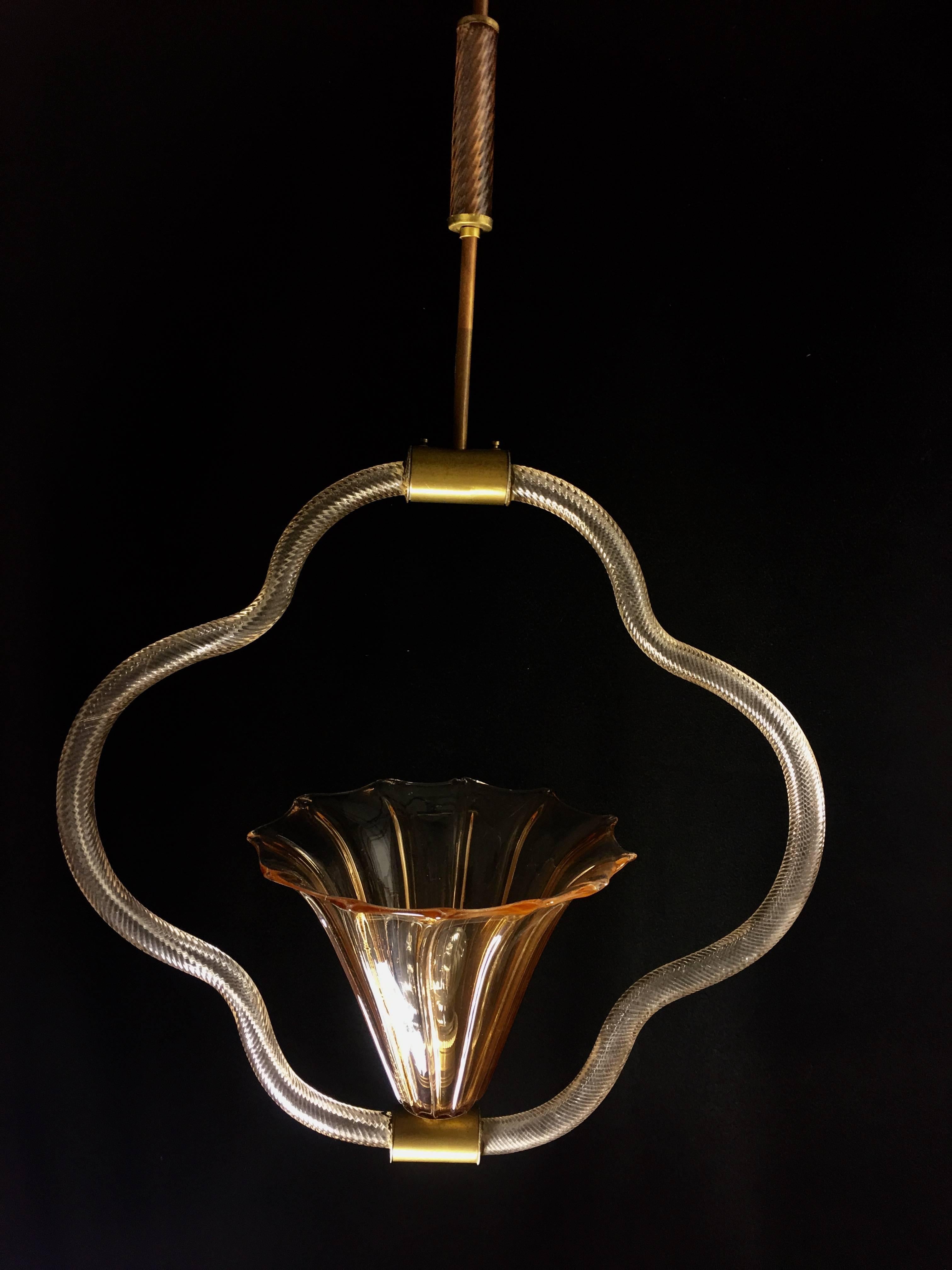 Brass Elegant Chandelier Art Deco Attributed to Napoleno Martinuzzi for Venini, 1930s