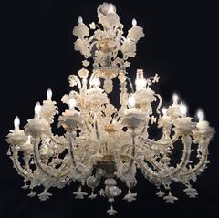 Sumptuous Pair Of Murano Chandelier White and Gold, 1980s