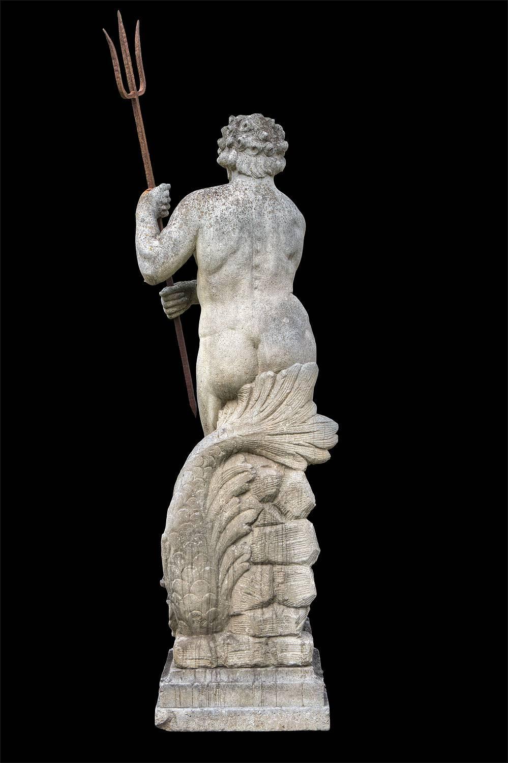 Magnificent North Italian 19th Century Stone Sculpture Figure of God Neptune In Good Condition In Rome, IT