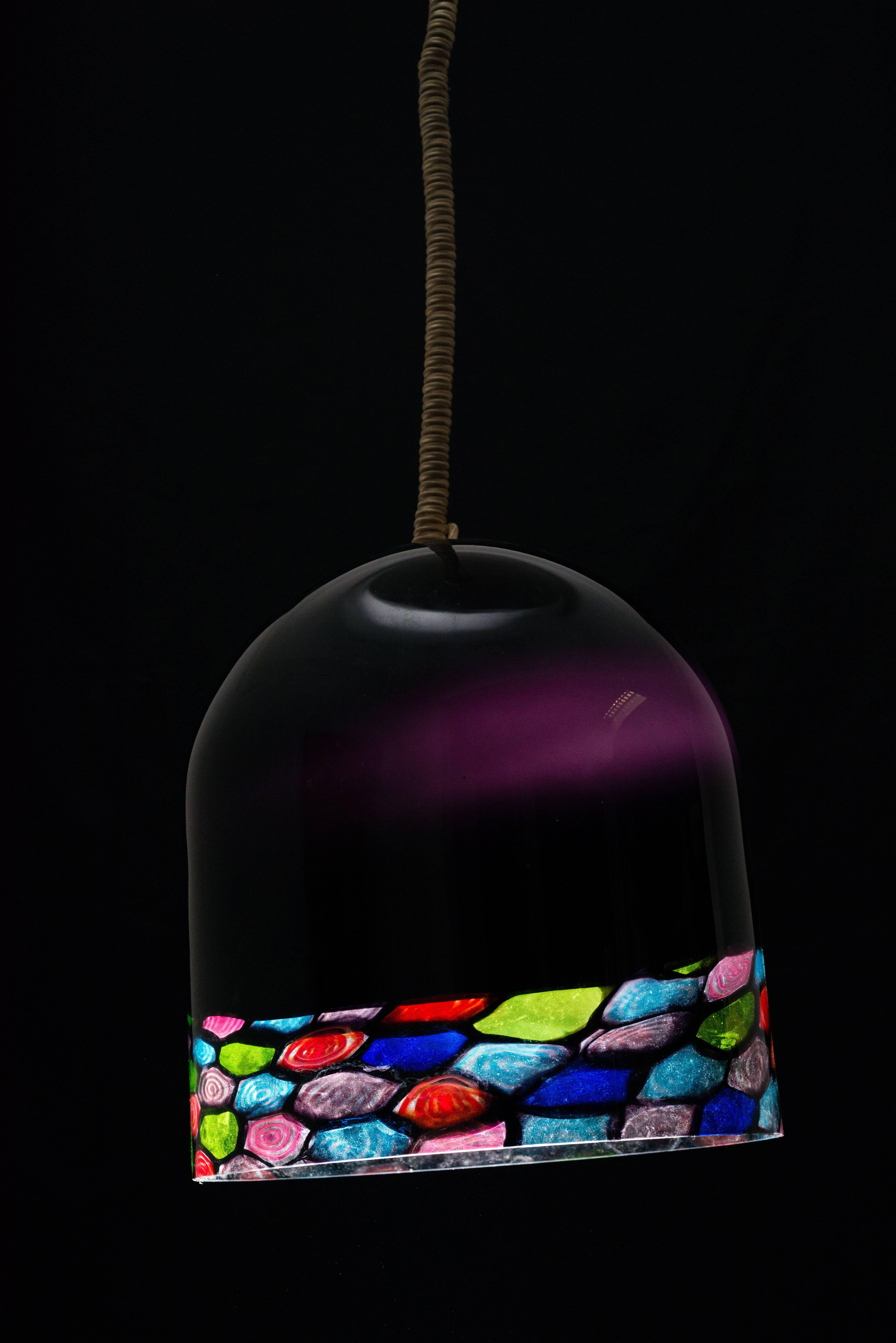 Mid-Century Modern Lampe à suspension dôme en verre italien par Leucos,  années 1960 en vente