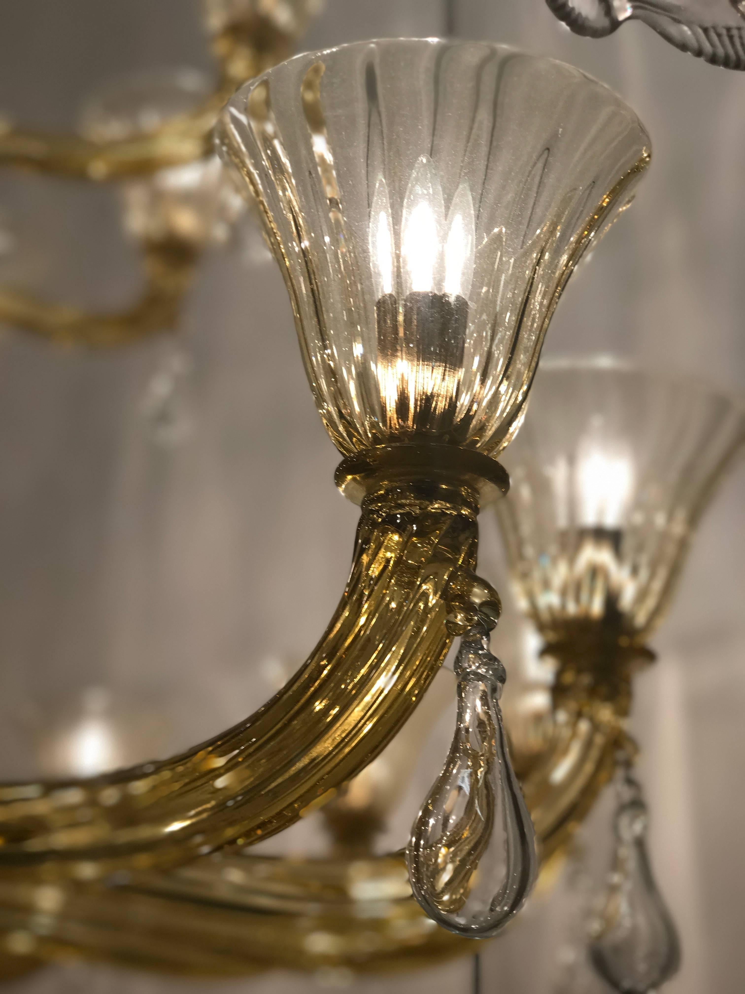 Italian Extraordinary Amber Venini Murano Chandelier, 1960