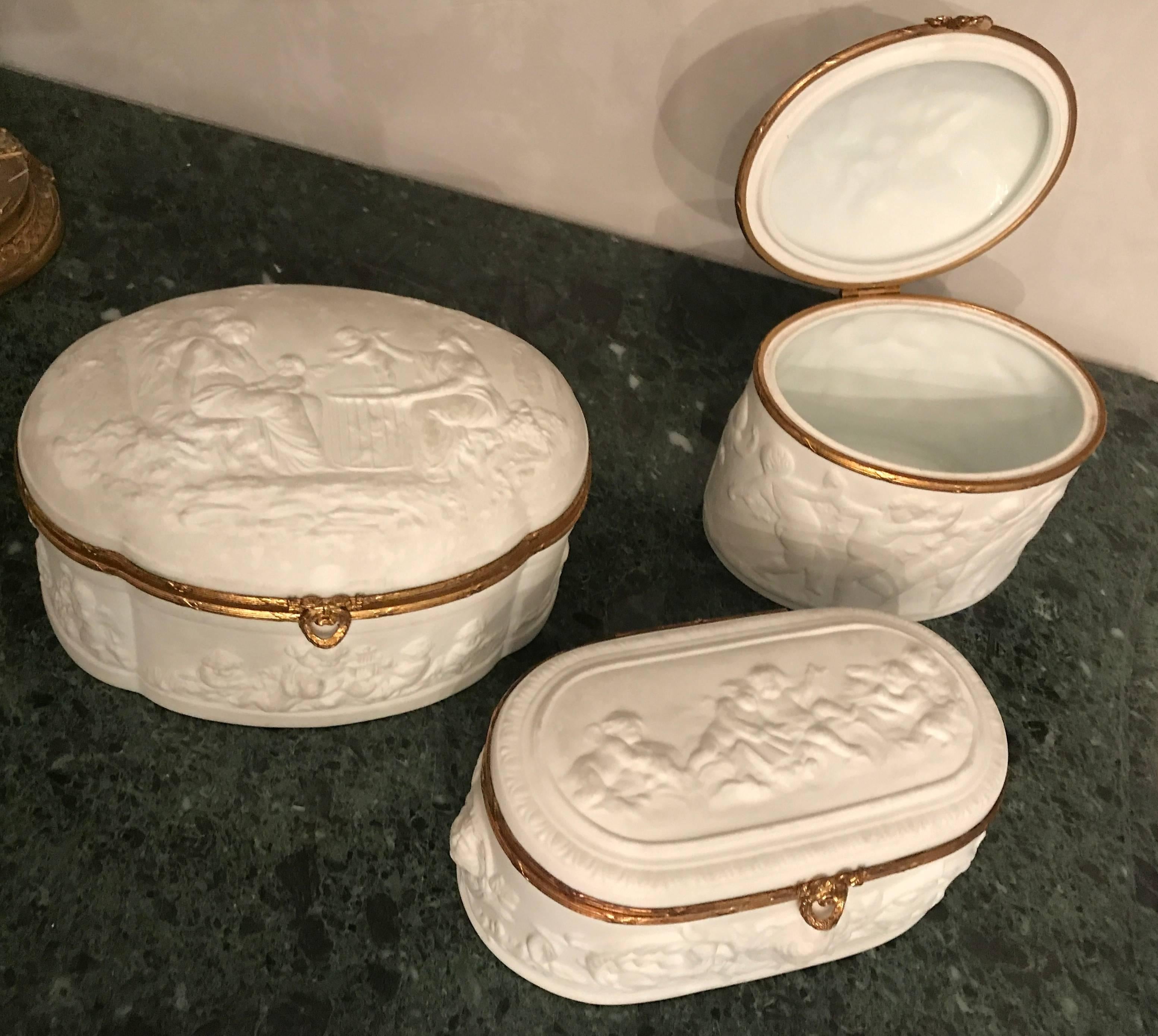 Delightful Set of Three Limoges “Biscuit De Porcelaine“ Dresser Box 1