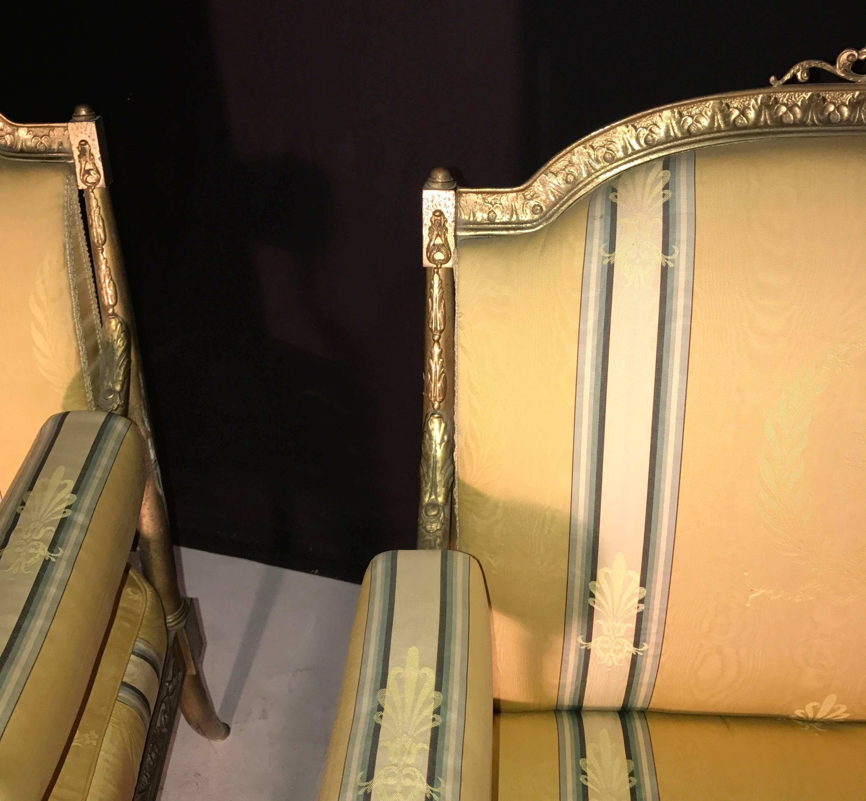 20th Century Exceptional Pair of Gilt-Bronze Armchairs