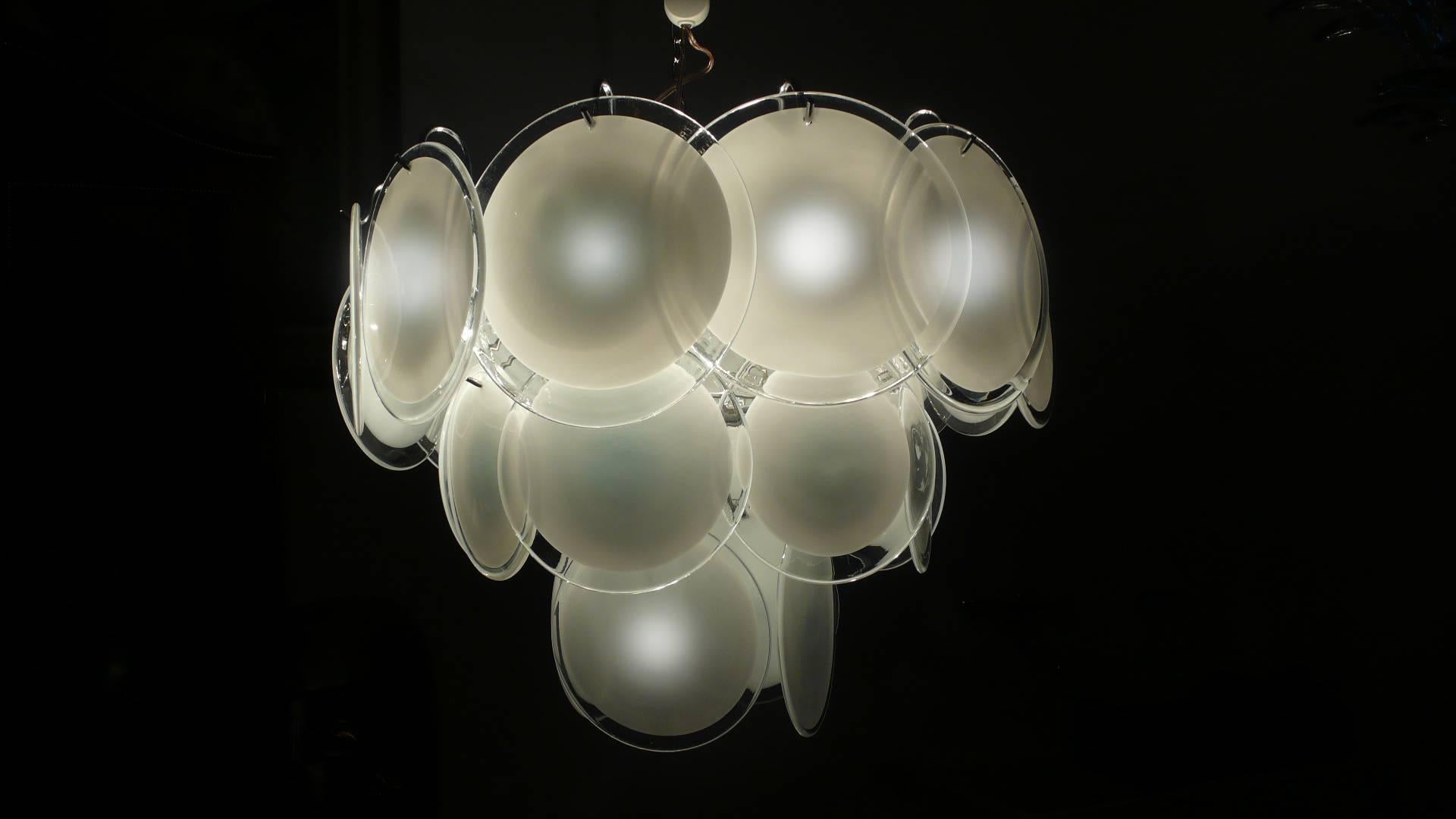 20th Century Pair of Vistosi Disc Murano Chandelier, 1970s For Sale