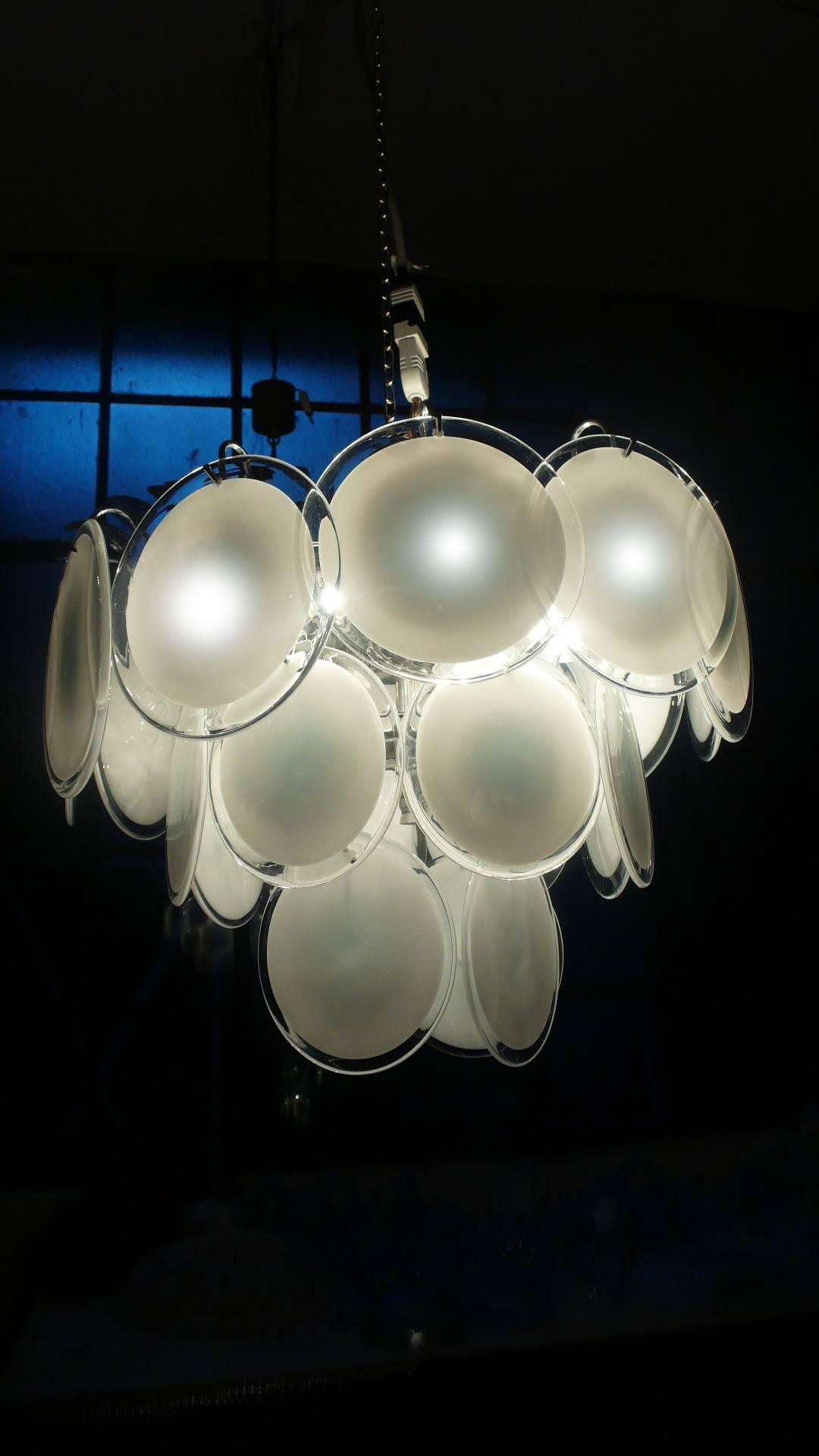 Pair of Vistosi Disc Murano Chandelier, 1970s For Sale 1