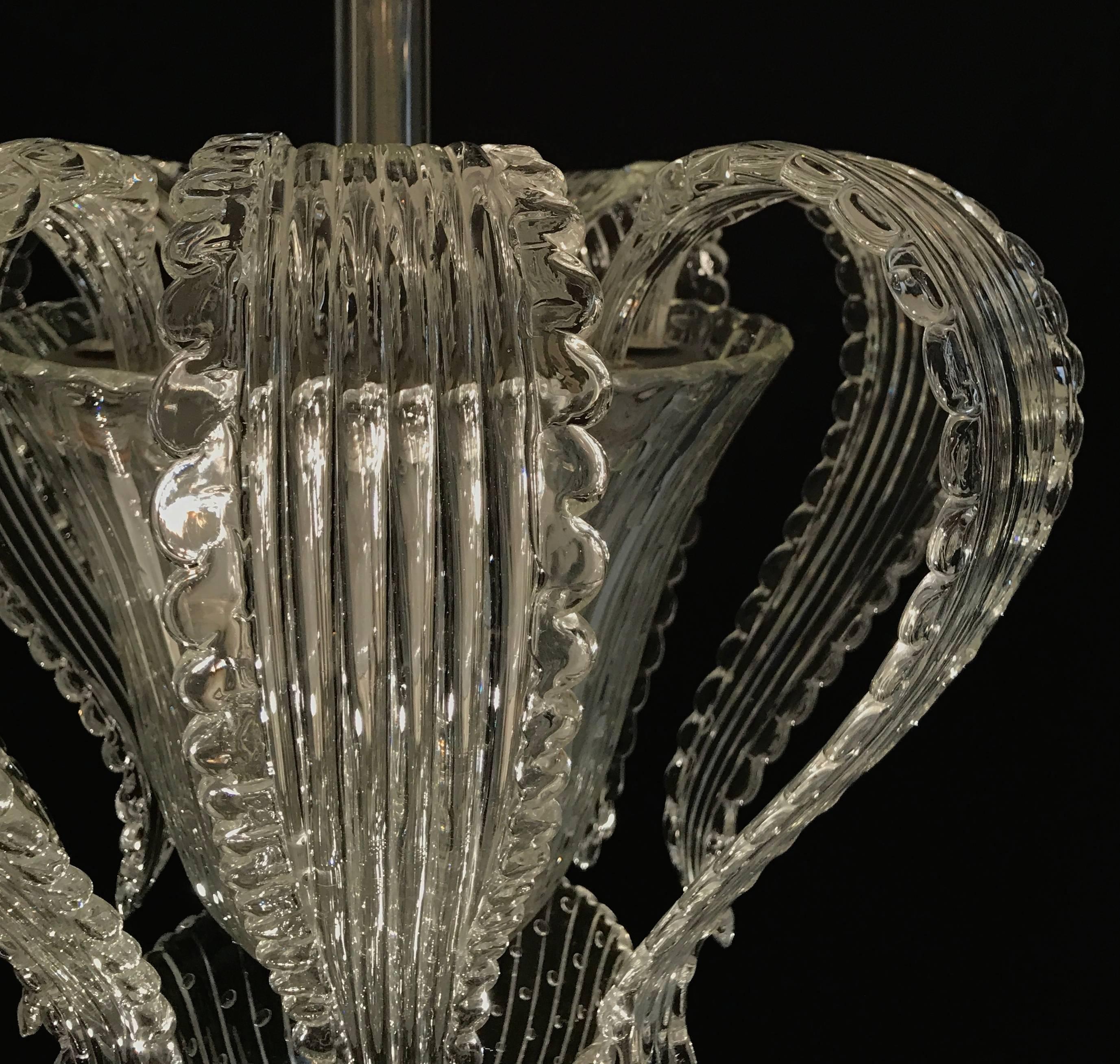 Elegant Barovier Handblown Glass Pendant Lantern, 1930s  In Excellent Condition In Rome, IT