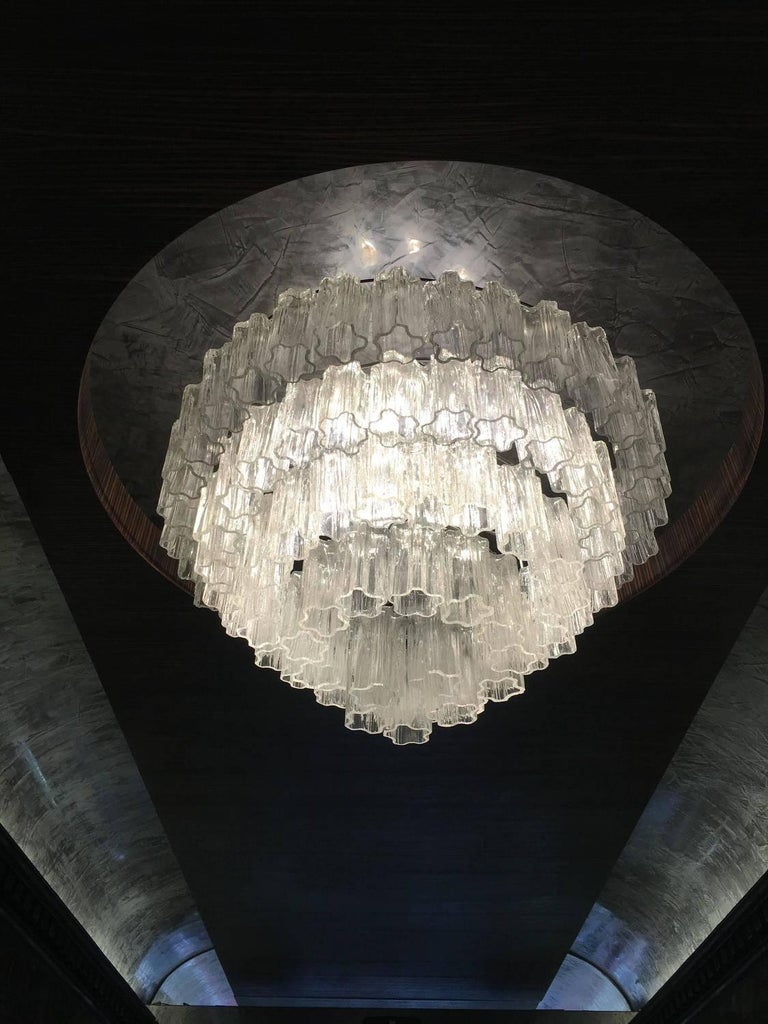 Lustre Venini Great Chandelier Toni Zuccheri Scorza - Verre Vintage Des Années 1960, état Parfait