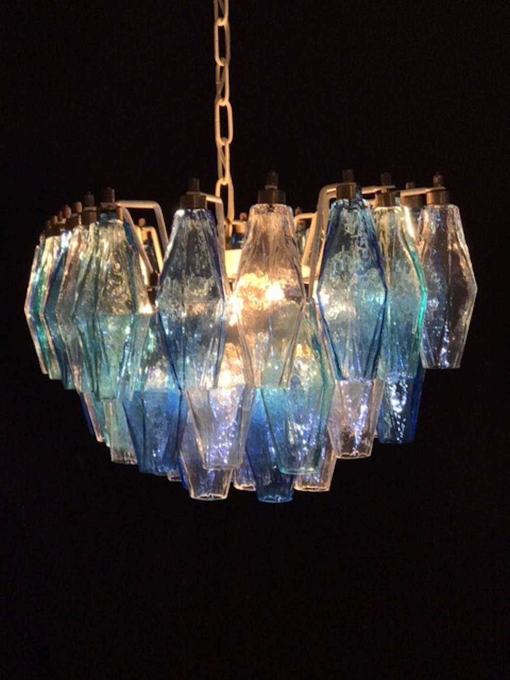 Blown Glass Pair of Murano Poliedri Chandelier in the Style of Carlo Scarpa For Sale