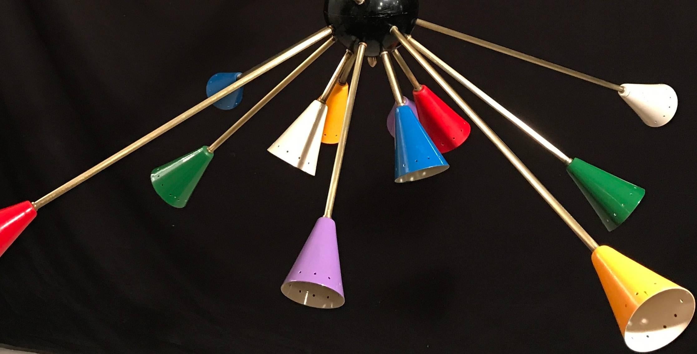 Mid-Century Modern Stilnovo  Multi-Color Sputnik Chandelier Mid-Century Italian Design 