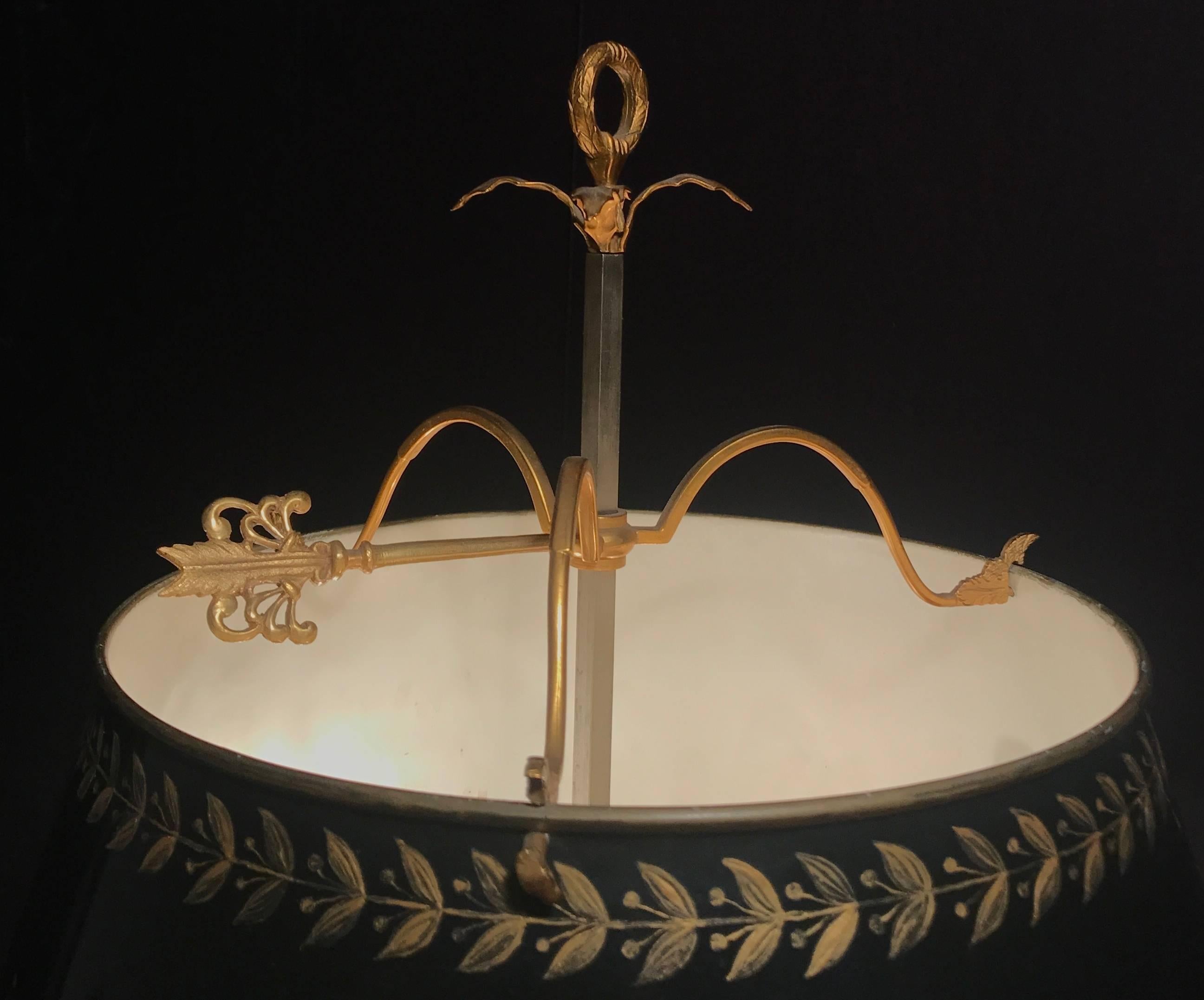 Empire French Gilt-Bronze Three-Arm Bouillotte Lamp with Tole Shade