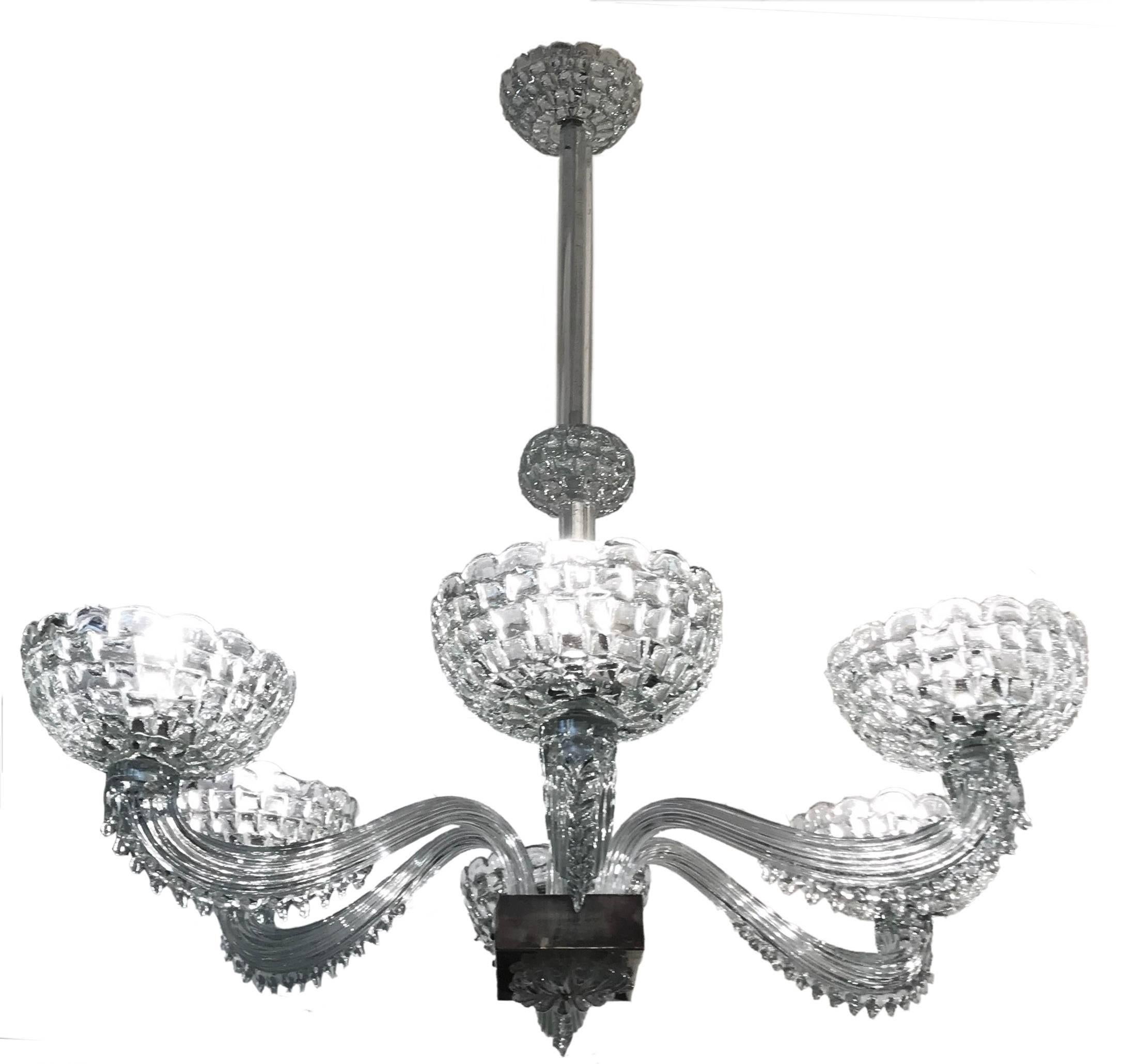 This stunning fixture with six arms and six superb hand-cut cups in original and perfect condition.
We will deliver rewired for US standards.

