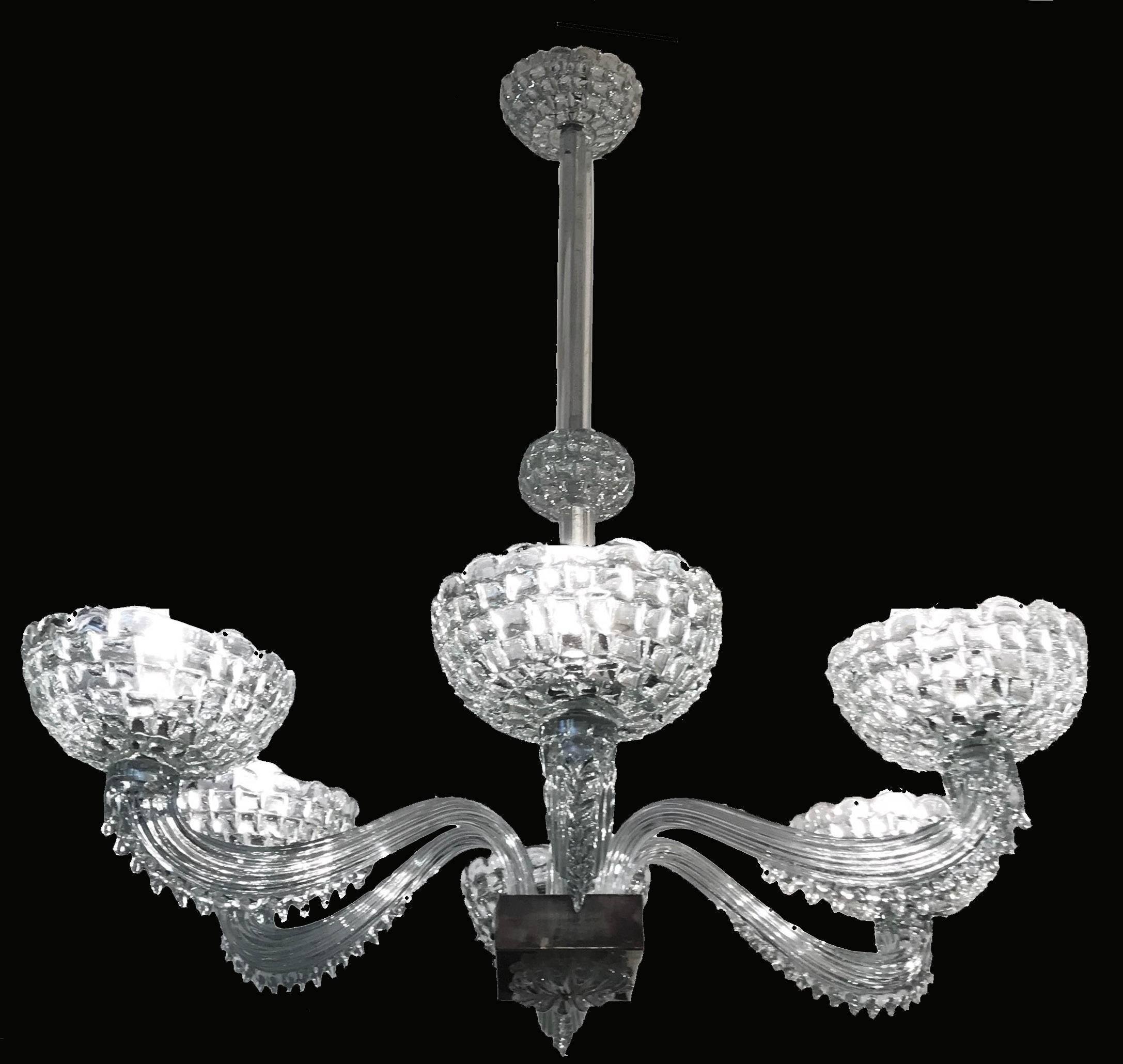 Blown Glass Murano Chandelier by Barovier and Toso, Italy, 1940