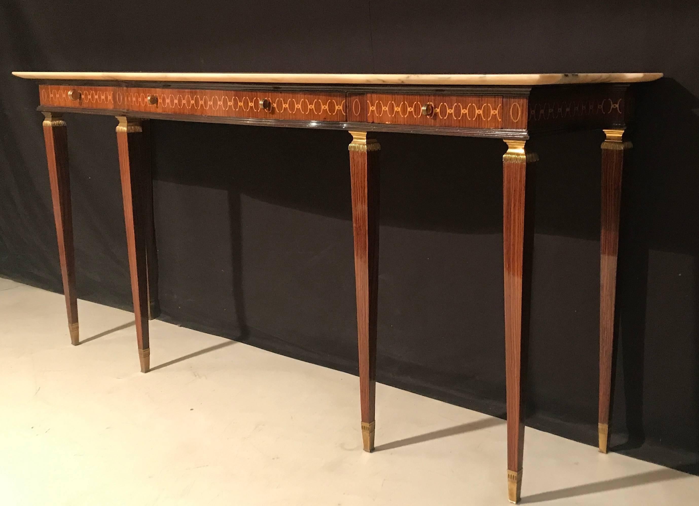Italian Modernist Midcentury Bronze-Mounted Console Table In Good Condition In Rome, IT