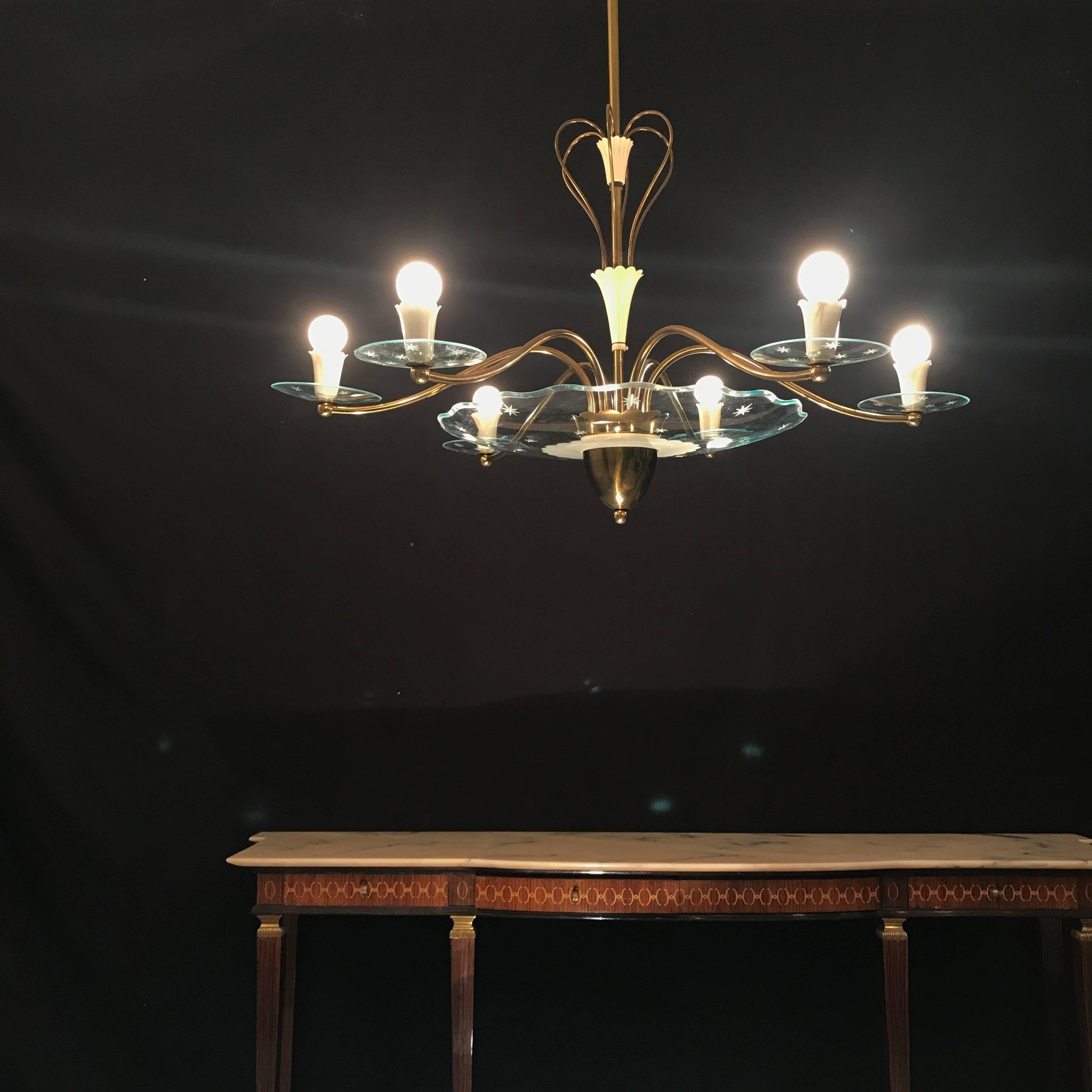 1940s Elegant Italian Chandelier, Pietro Chiesa Style for Fontana Arte In Excellent Condition In Rome, IT