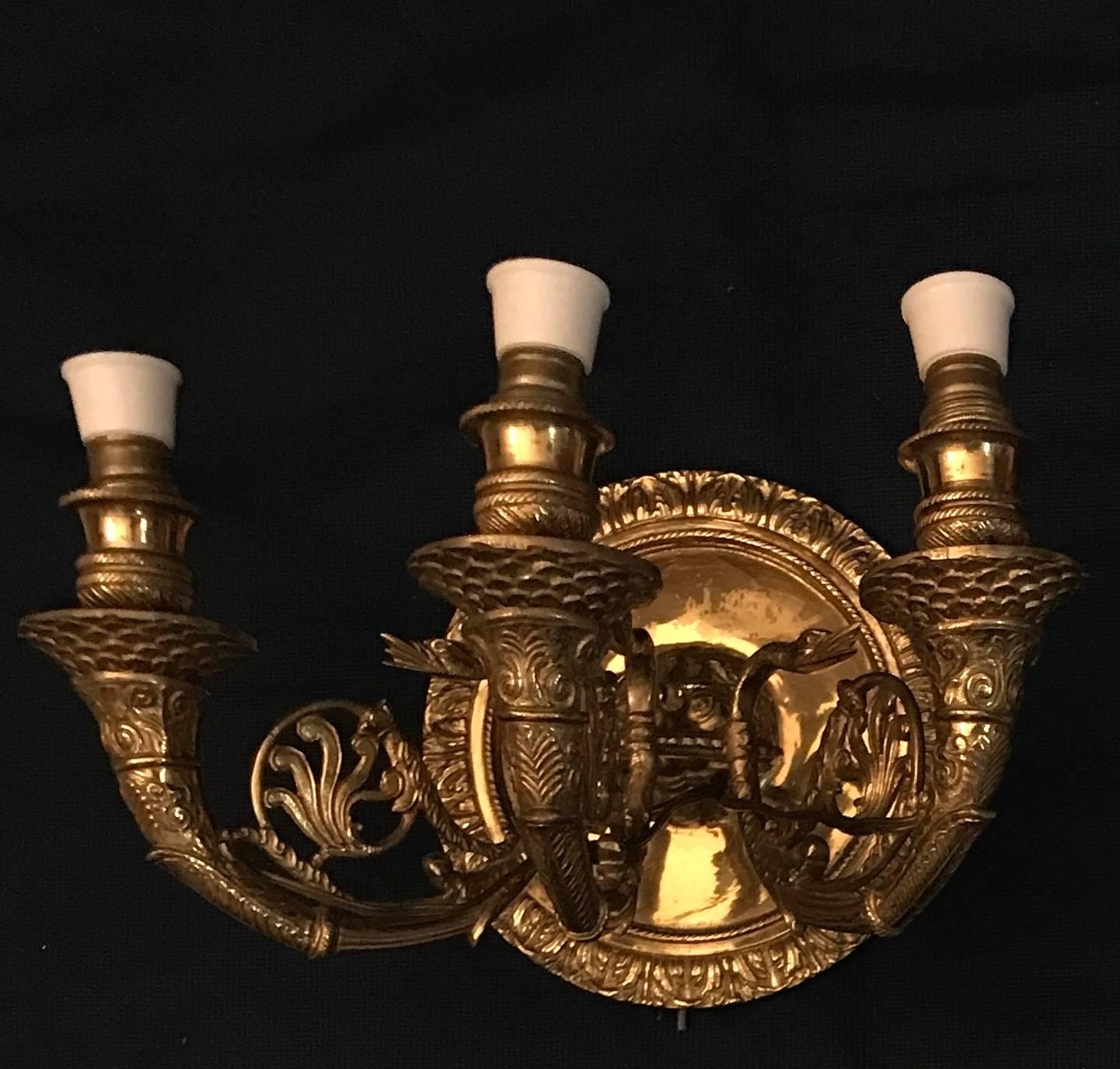 Pareja de bengalas o apliques de latón estilo Imperio italiano 1970 Latón en venta