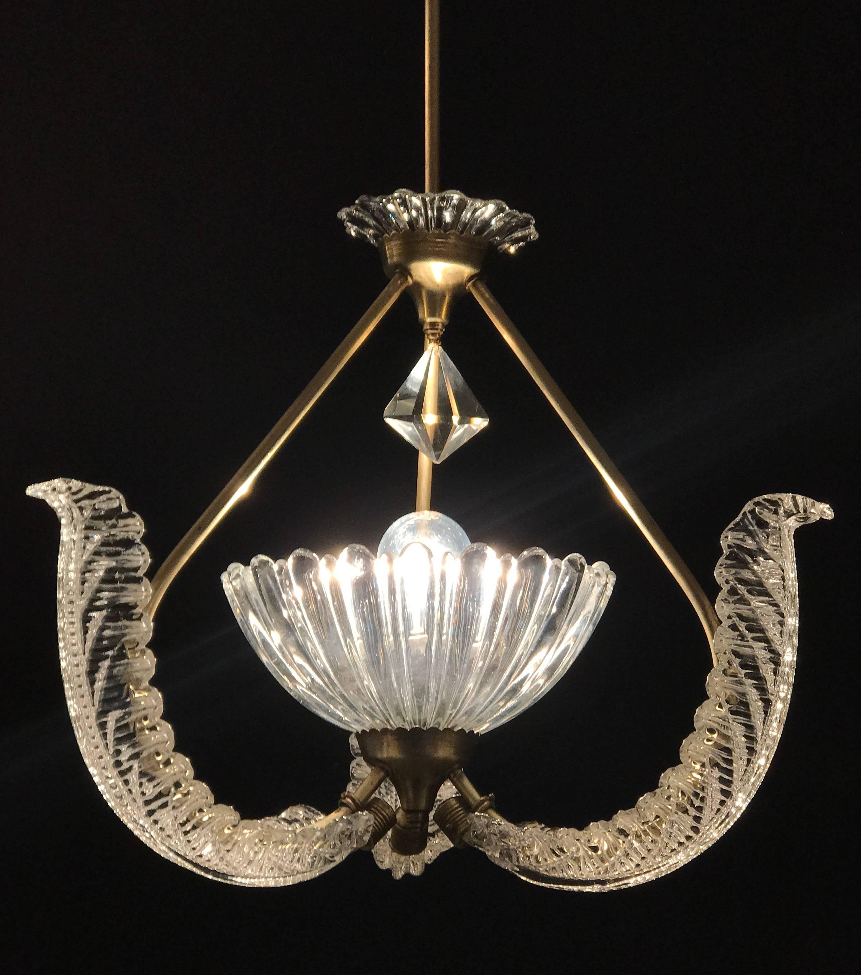 Charming Italian Art Deco Murano Chandelier by Ercole Barovier, 1940s In Excellent Condition In Rome, IT