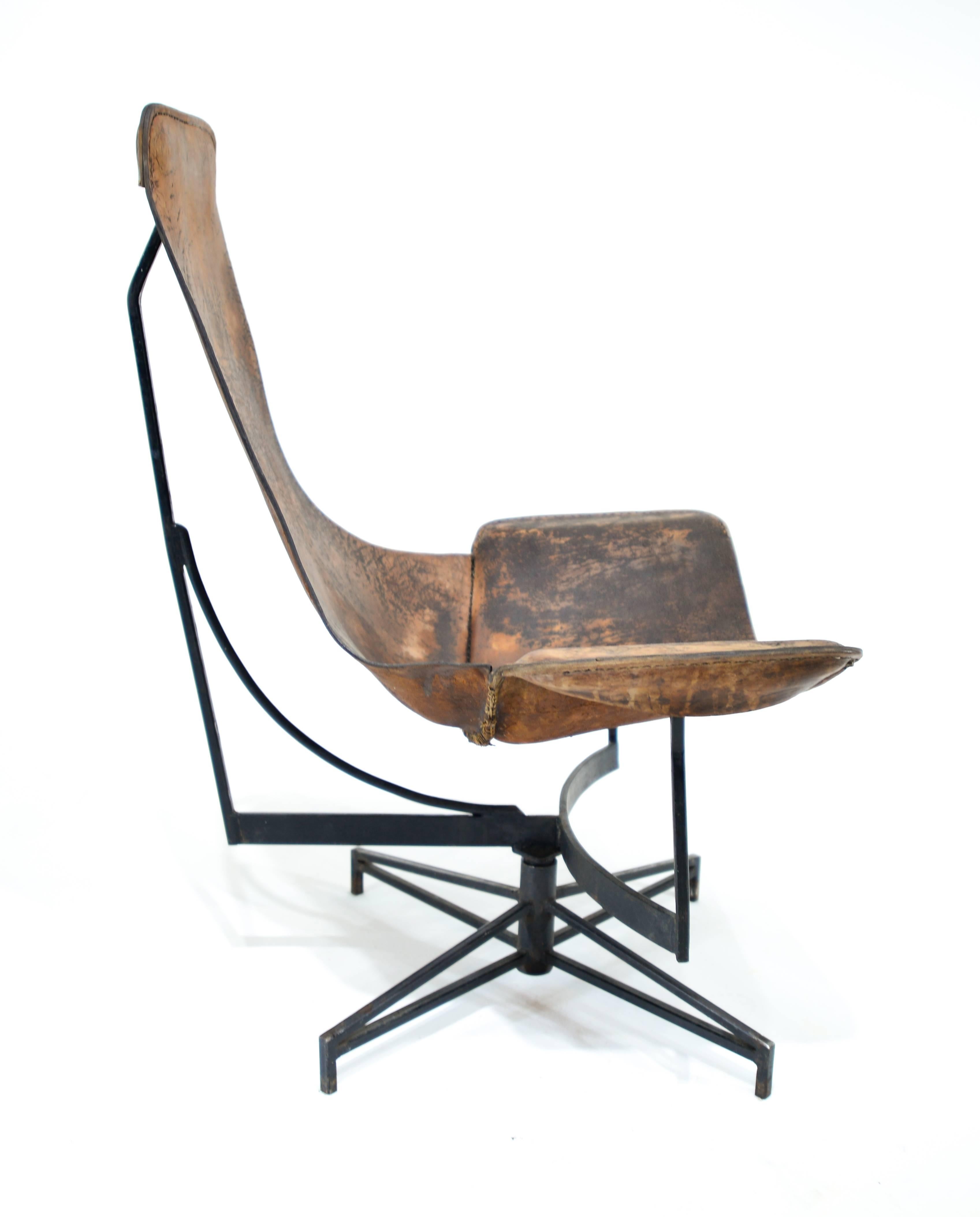 American William Katavolos Swiveling Leather Sling Chair