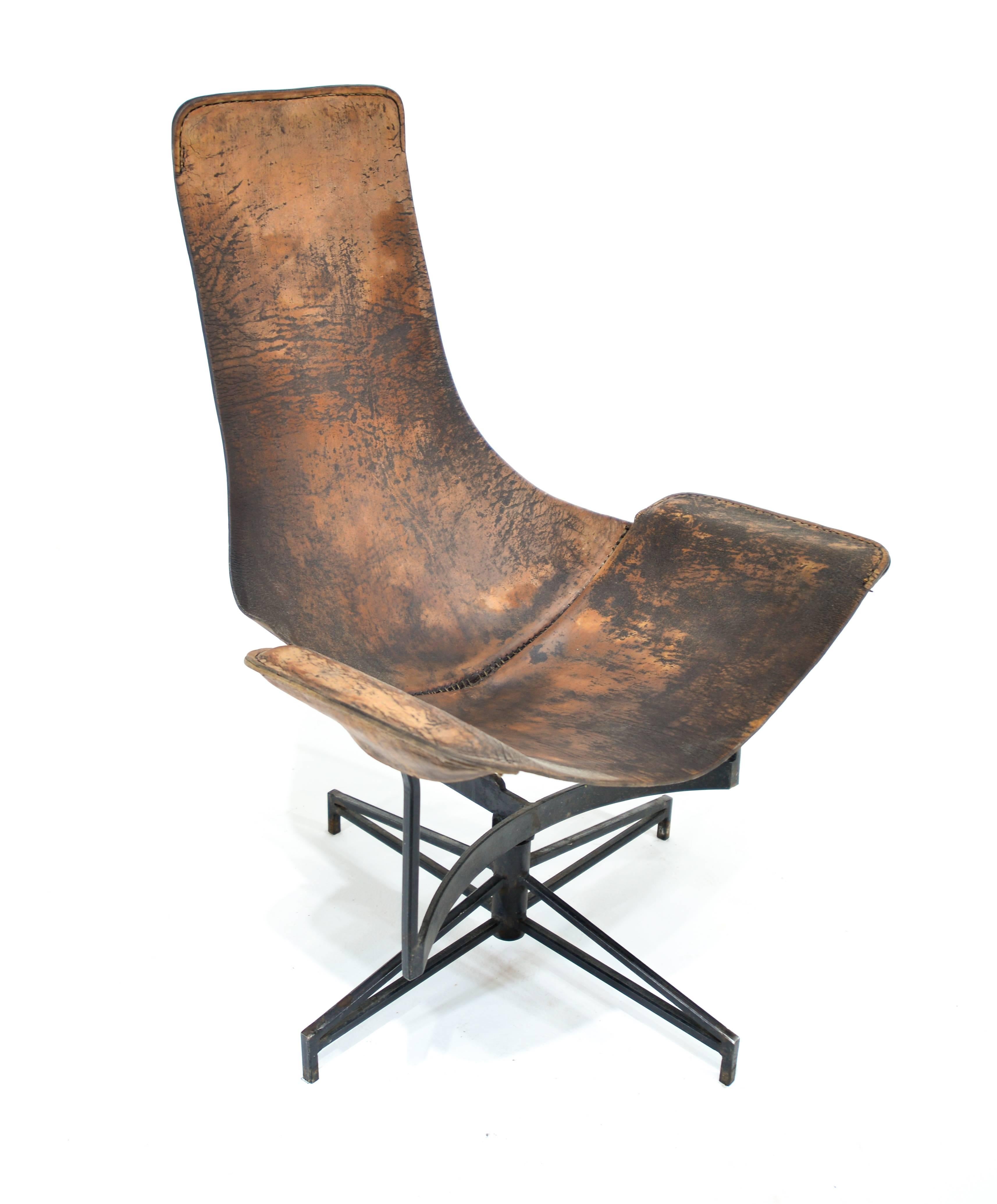 William Katavolos Swiveling Leather Sling Chair 2