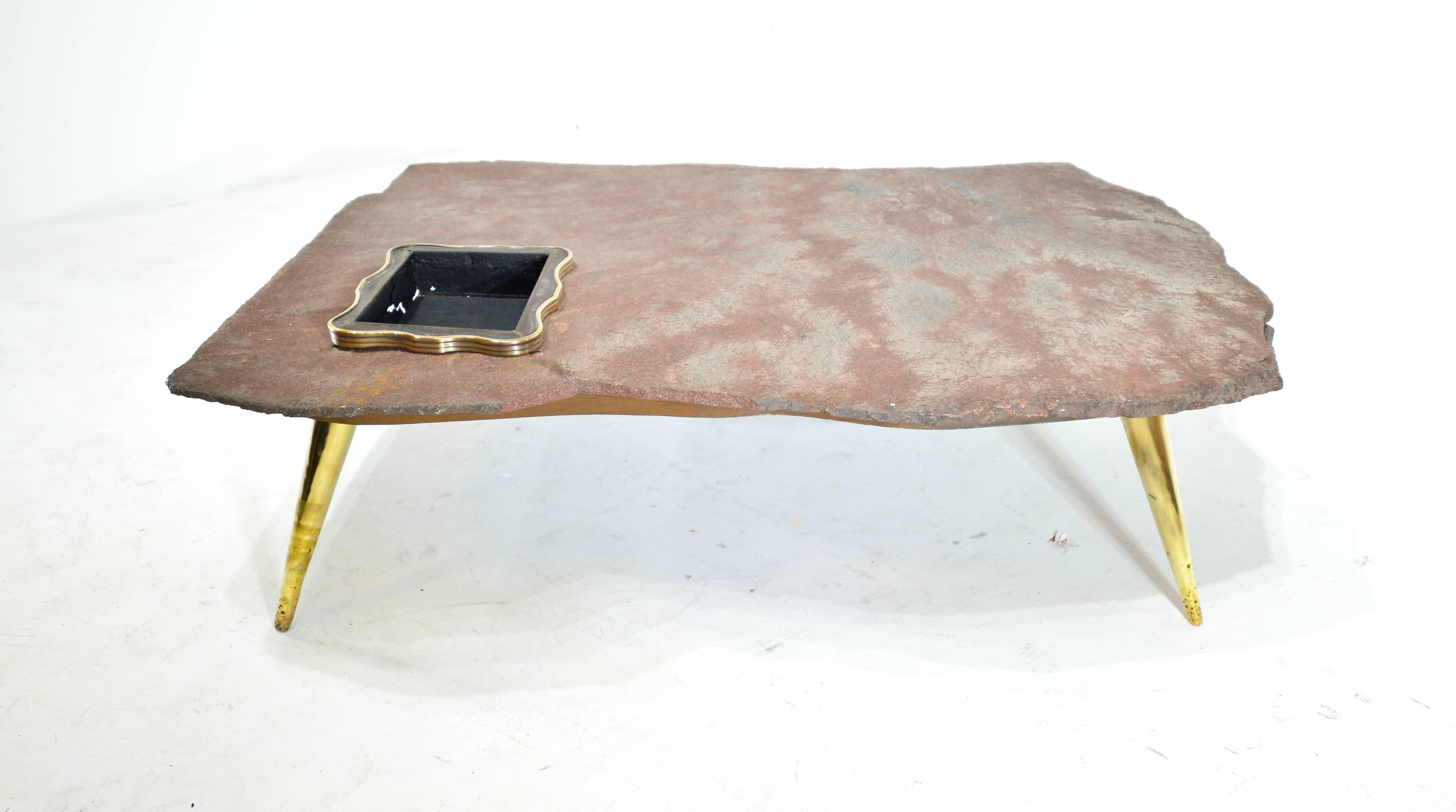 Mid-Century Modern Stone Top Coffee Table For Sale