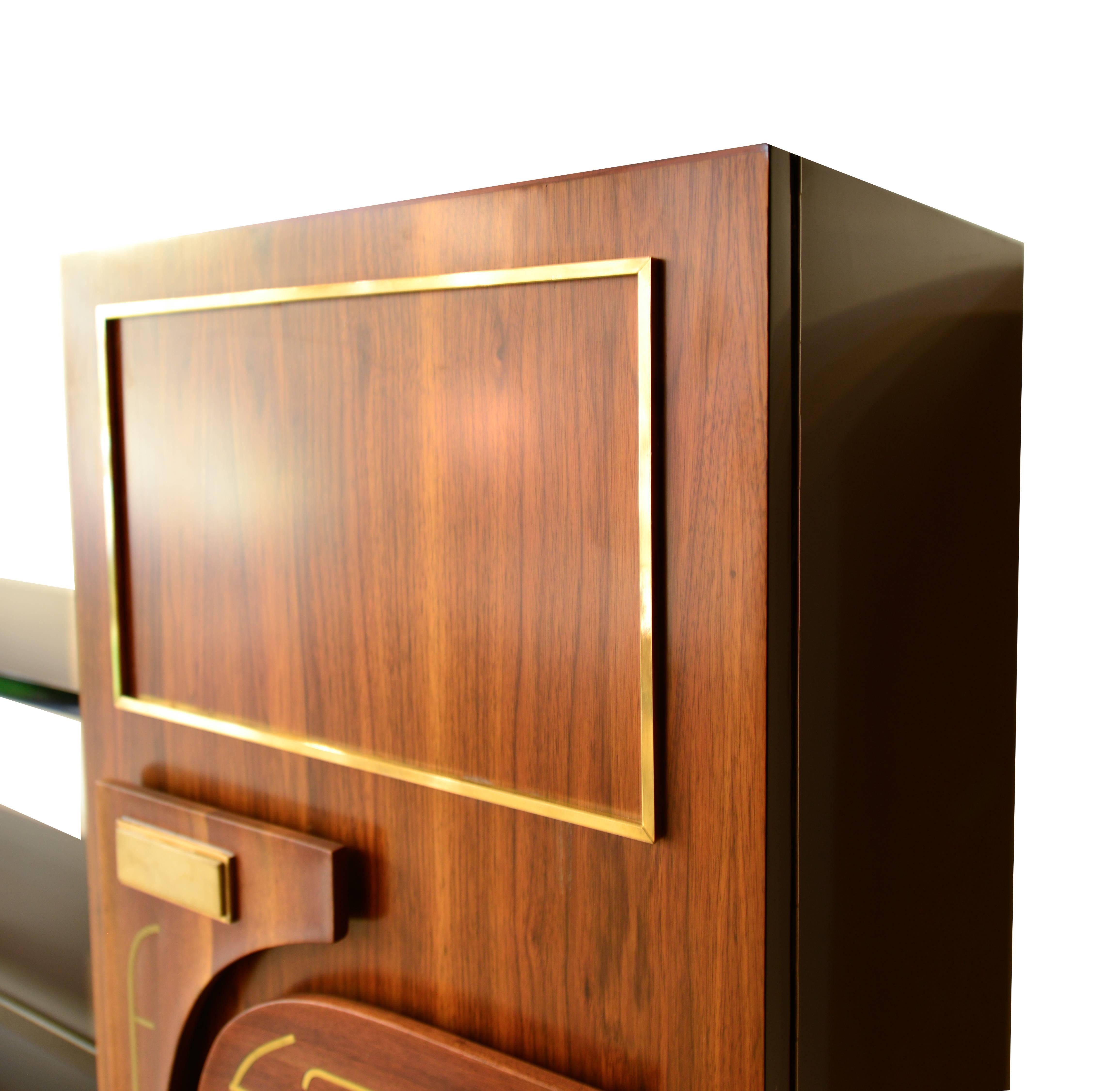 Frank Kyle Wall Unit Bookcase or Dry Bar

Mahogany wood, bronze and goatskin details.