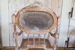 Style Louis XVI, French Armchair, Wicker and Wood