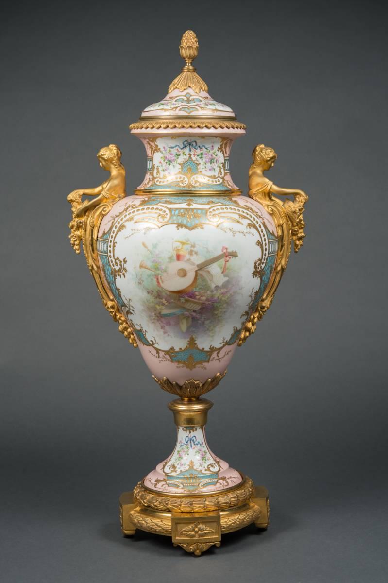 Bronze Fine French Antique Pink Ground & Ormolu-Mounted Vase & Cover, Circa 1890