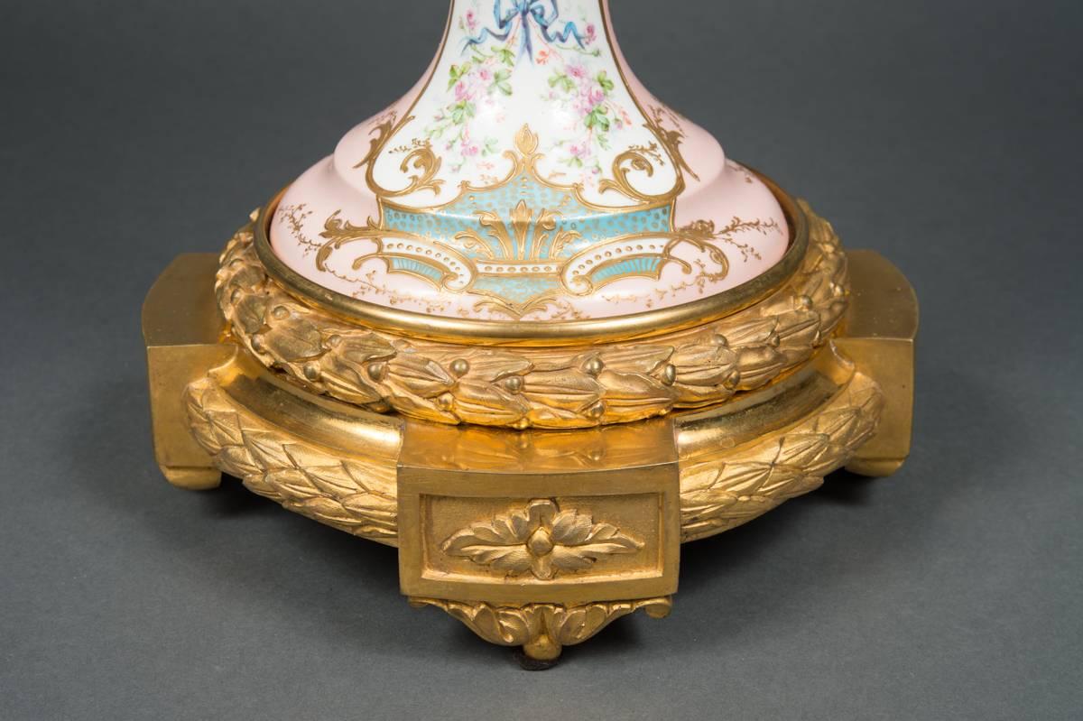 Fine French Antique Pink Ground & Ormolu-Mounted Vase & Cover, Circa 1890 2