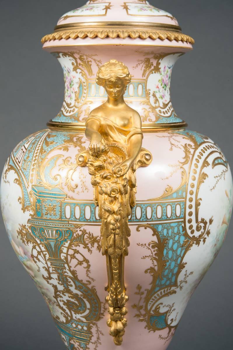 Fine French Antique Pink Ground & Ormolu-Mounted Vase & Cover, Circa 1890 3