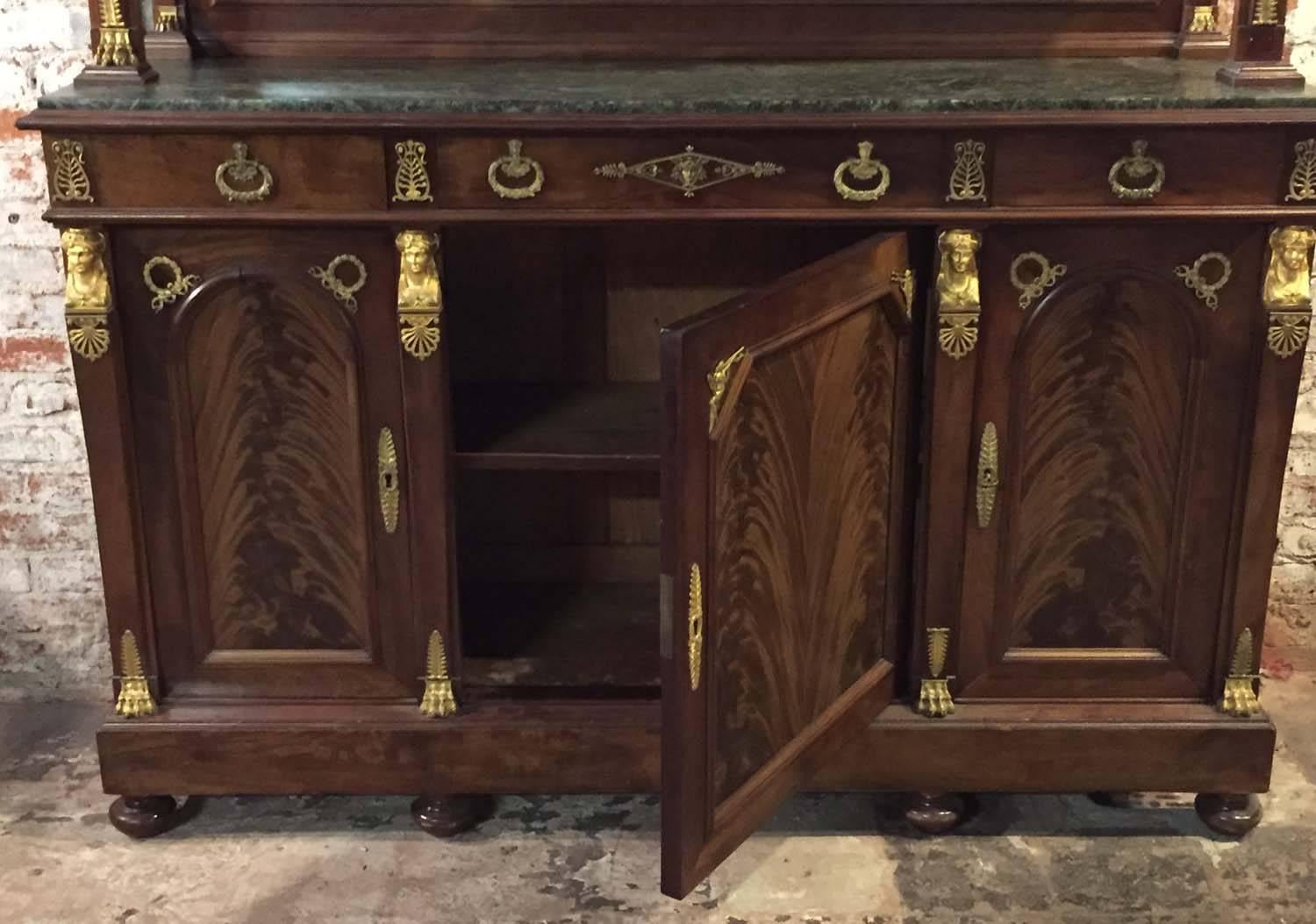 French Antique Ormolu Mounted Two-Piece Marble-Top Cabinet in the Empire Style In Excellent Condition For Sale In Los Angeles, CA