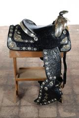 Olsen Nolte - Gorgeous Black Hand Tooled Leather & Sterling Parade Saddle Set