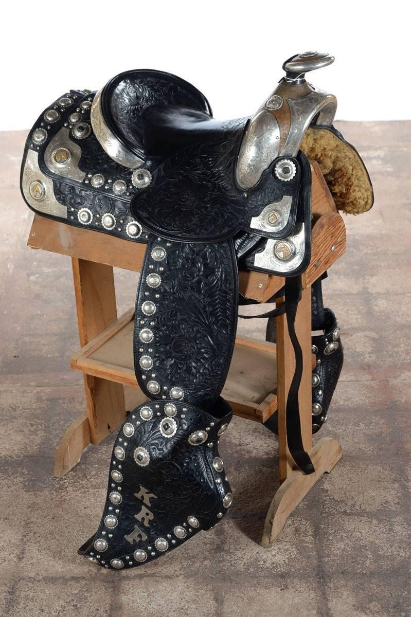 Olsen Nolte - Gorgeous Black Hand Tooled Leather & Sterling Parade Saddle Set 2