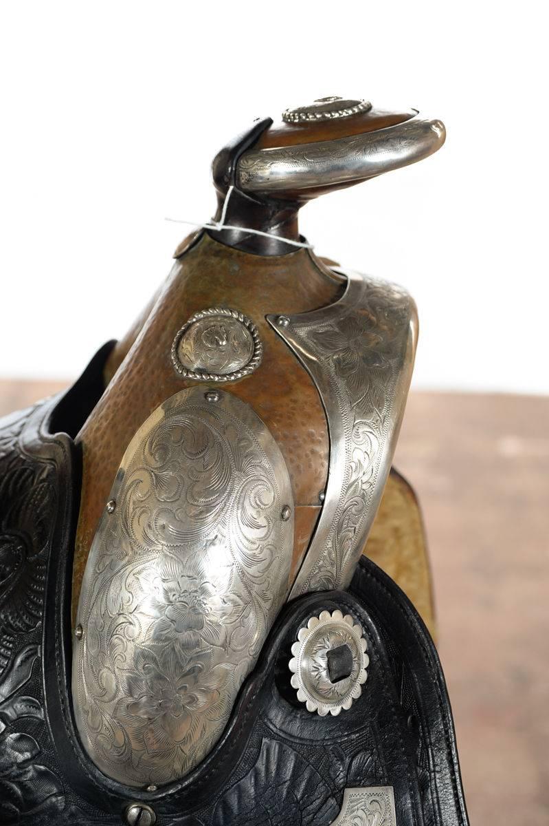 Olsen Nolte - Gorgeous Black Hand Tooled Leather & Sterling Parade Saddle Set 1