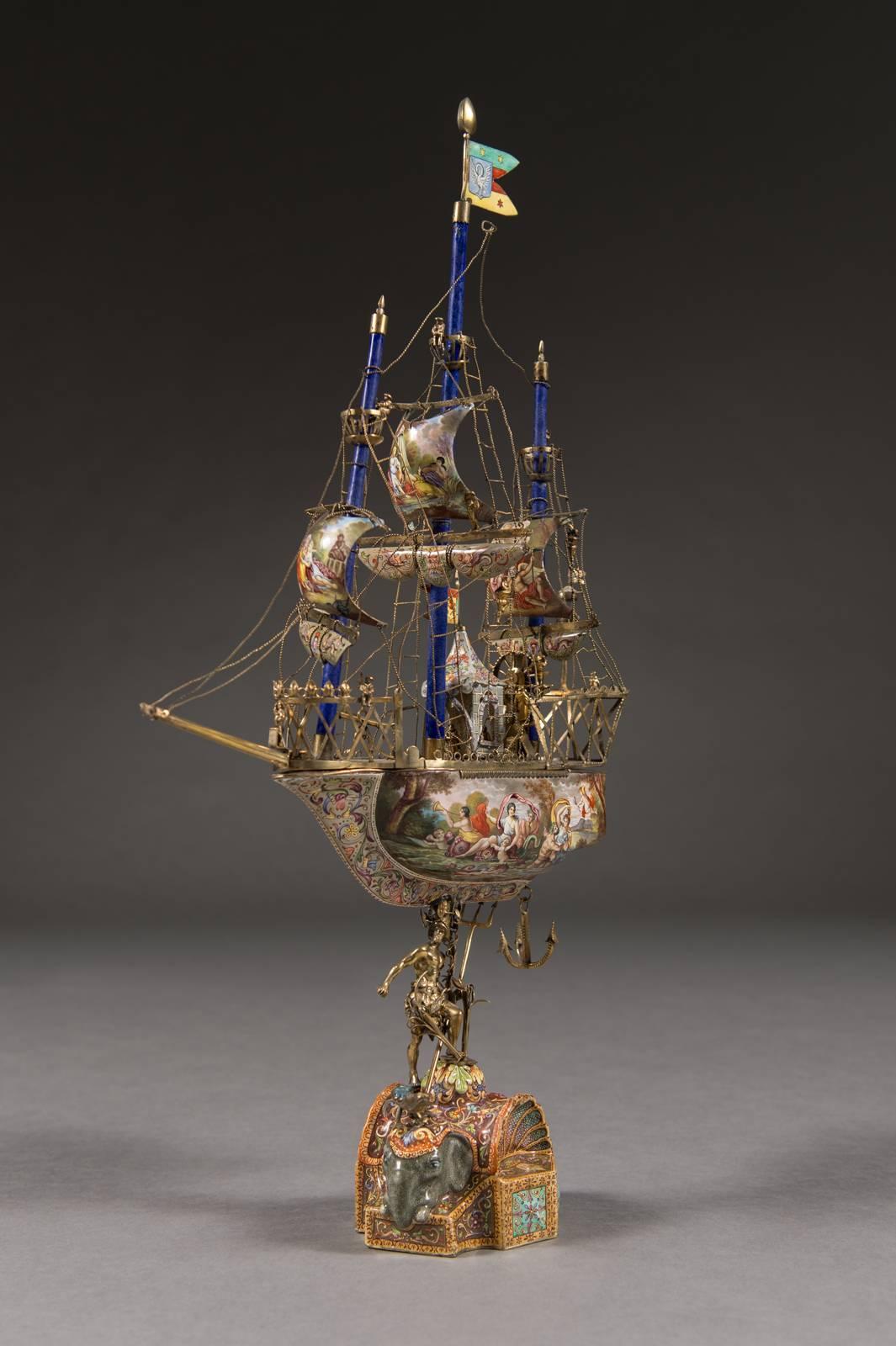 parcel gilt or silver centrepiece in the form of a rigged ship