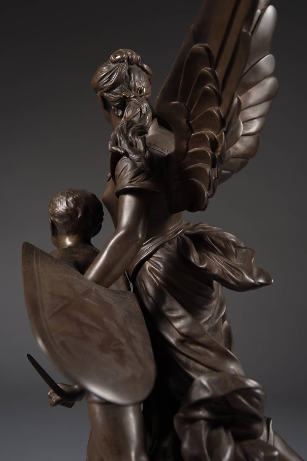 Fino grupo figurado francés de bronce patinado titulado Pro Patria, de Edouard Drouot siglo XIX en venta