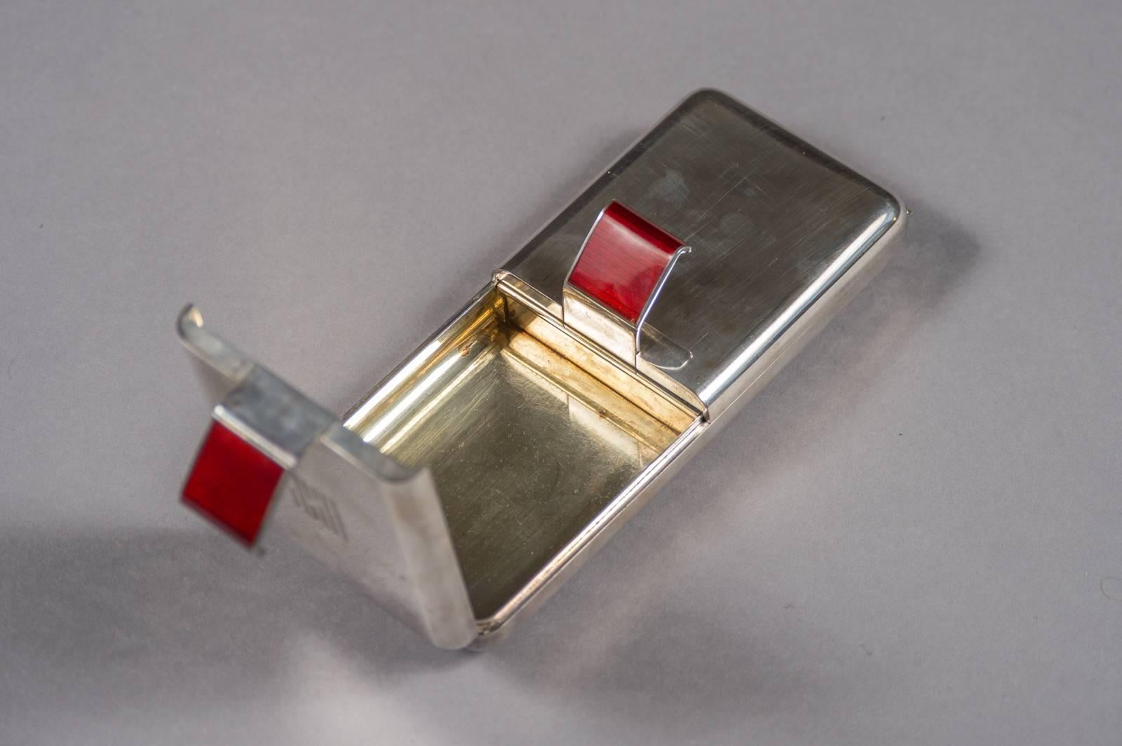 Norwegian Sterling Silver and Red Enamel Hinged Box by J.Tostpup For Sale 3