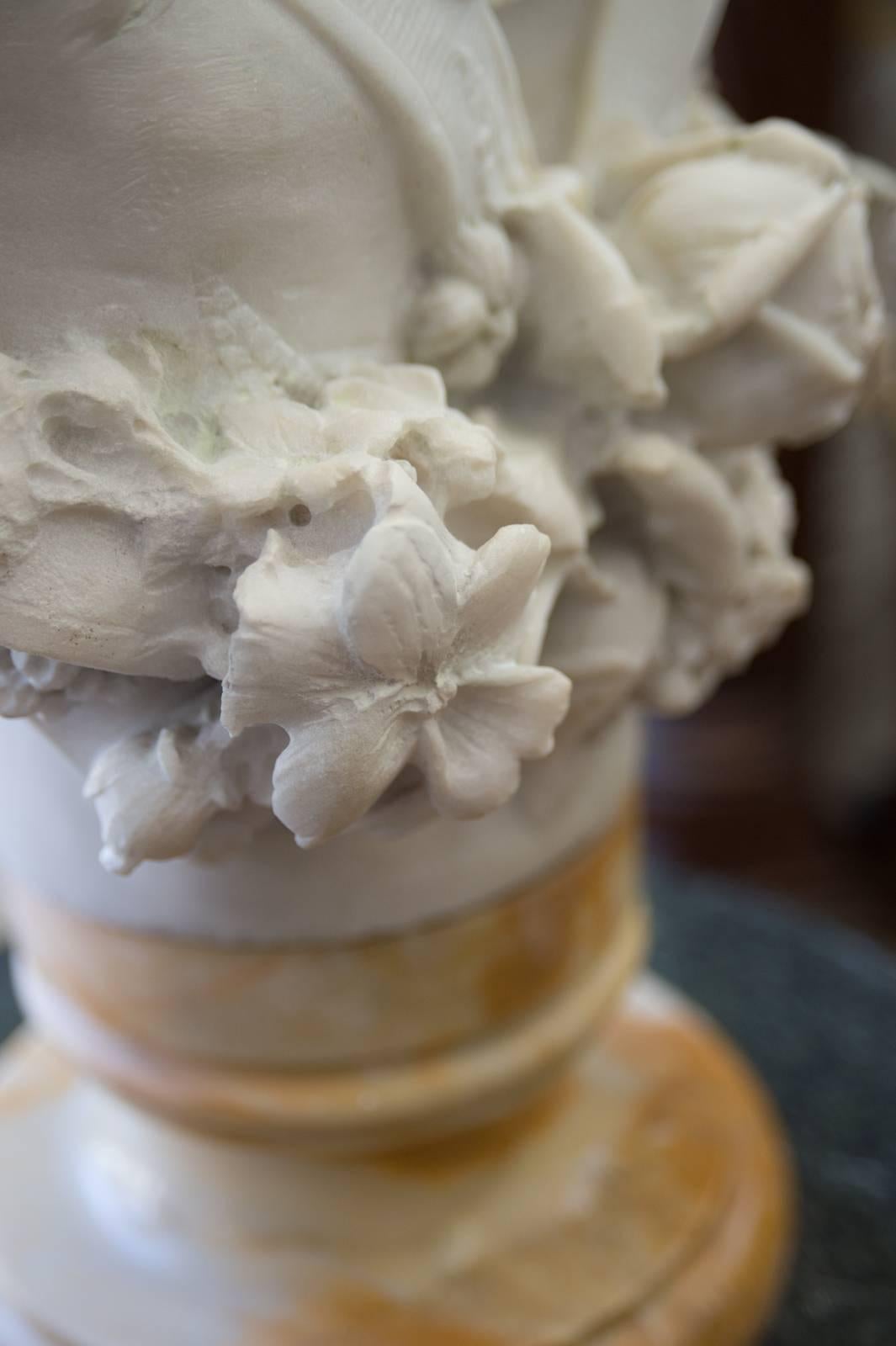 Hand-Carved Antique Italian Carrara Marble Bust of a Young Lady