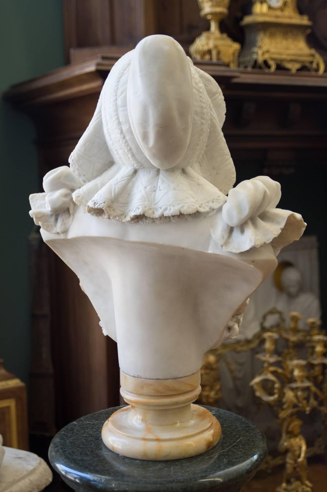 19th Century Antique Italian Carrara Marble Bust of a Young Lady