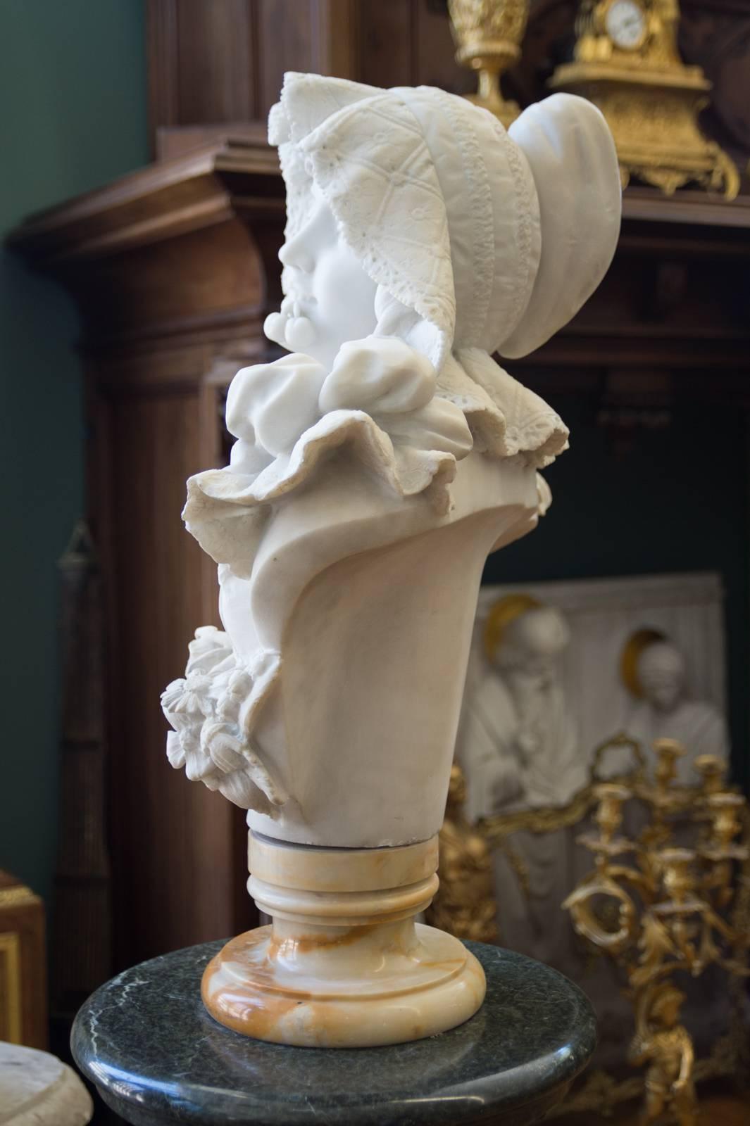 Antique Italian Carrara Marble Bust of a Young Lady 1