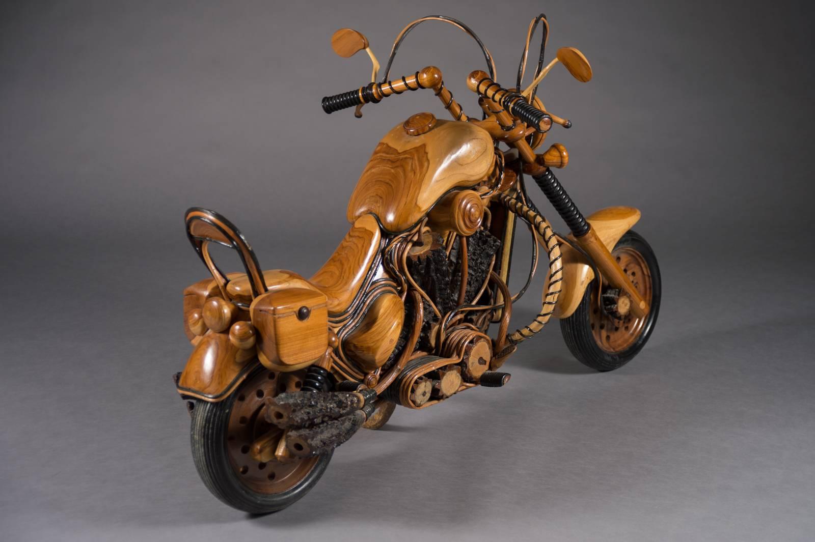 20th Century Vintage Carved Wood Model of a vintage Harley Davidson Chopper For Sale
