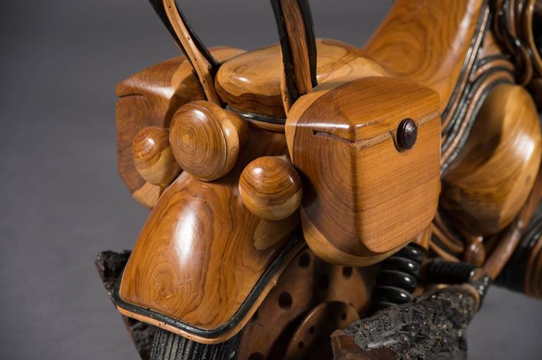 Vintage Carved Wood Model of a vintage Harley Davidson Chopper at
