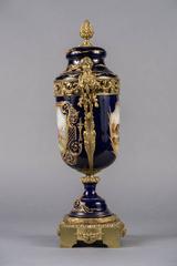 Pair of 19th Century French Sevres Gilt Bronze-Mounted Cobalt Blue Lidded Urns
