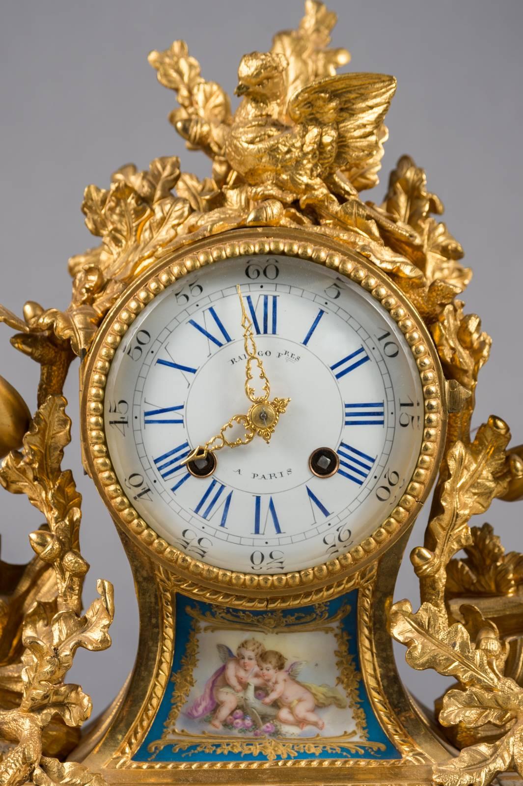 Gilt Very Fine 19th Century French Ormolu Bronze and Sevres Porcelain Mantle Clock