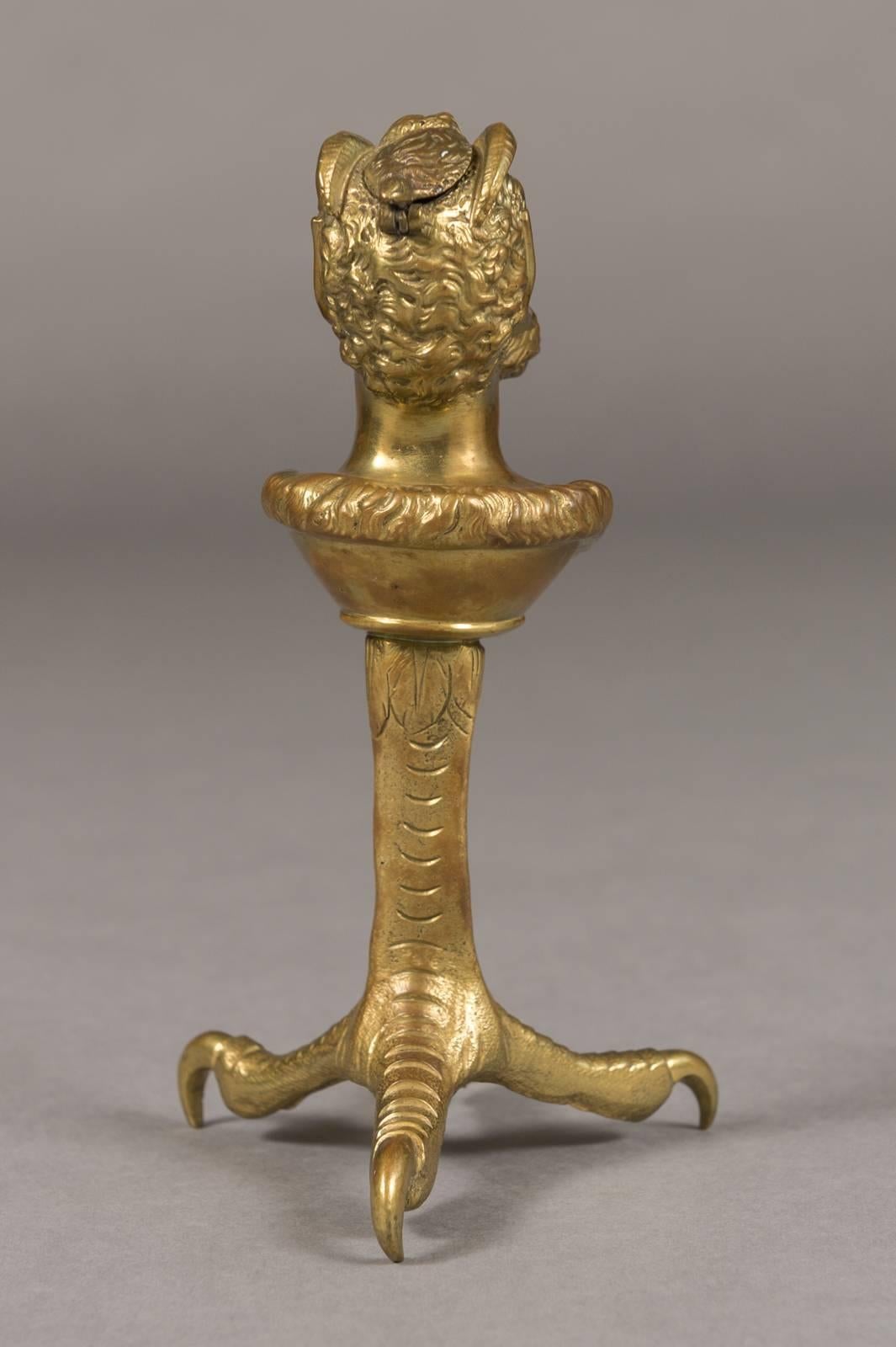 Gilt French Doré Bronze Cigar Lighter Depicting Satyr Mounted Atop a Chicken Head