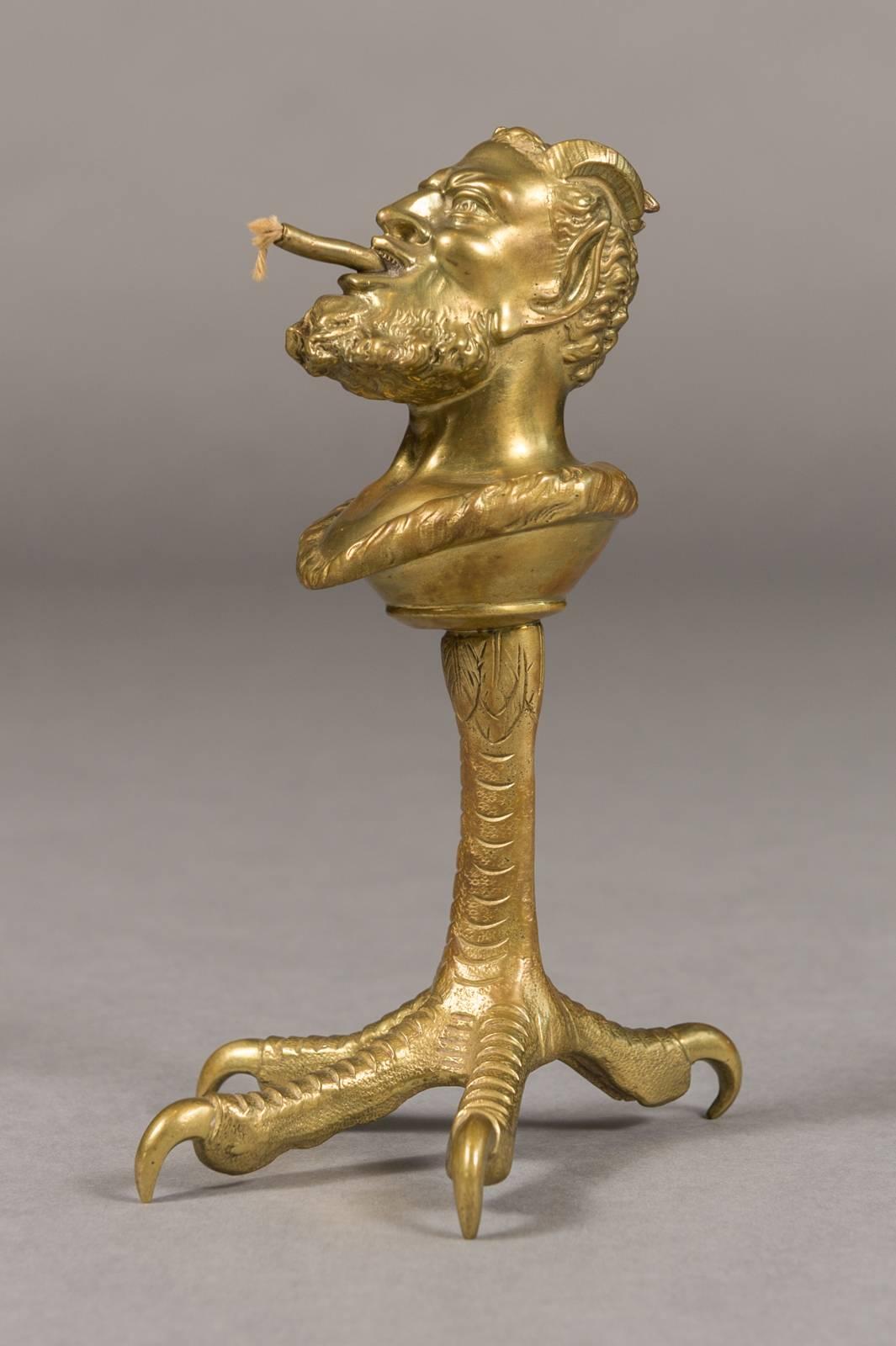 French Doré Bronze Cigar Lighter Depicting Satyr Mounted Atop a Chicken Head 1