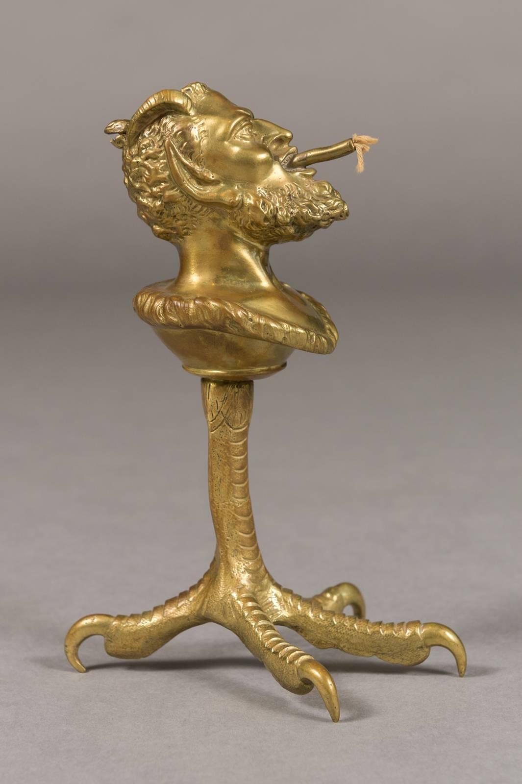 French Doré Bronze Cigar Lighter Depicting Satyr Mounted Atop a Chicken Head 4