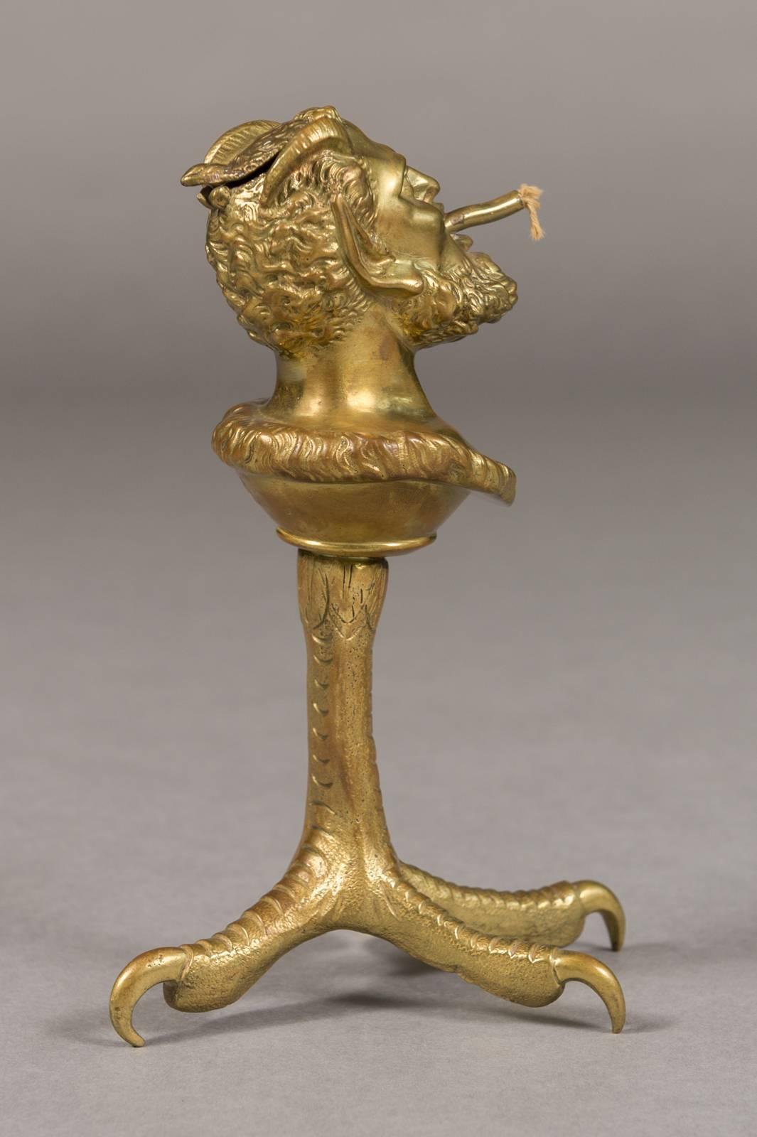 French Doré Bronze Cigar Lighter Depicting Satyr Mounted Atop a Chicken Head 5