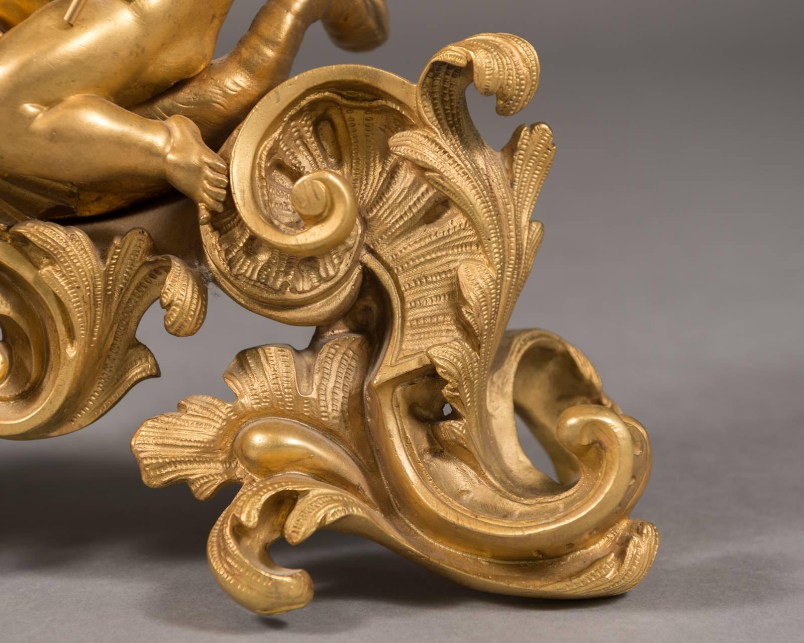 Fine Pair 19th Century French Figural Chenets Depicting Cherubs and Dragons 3