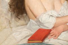 Óleo italiano del siglo XIX titulado "Pensamientos placenteros" de Giovanni Piccone