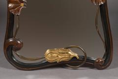 French Art Nouveau Style Carved Lily Pads and Flowers Wall Mirror, circa 1930